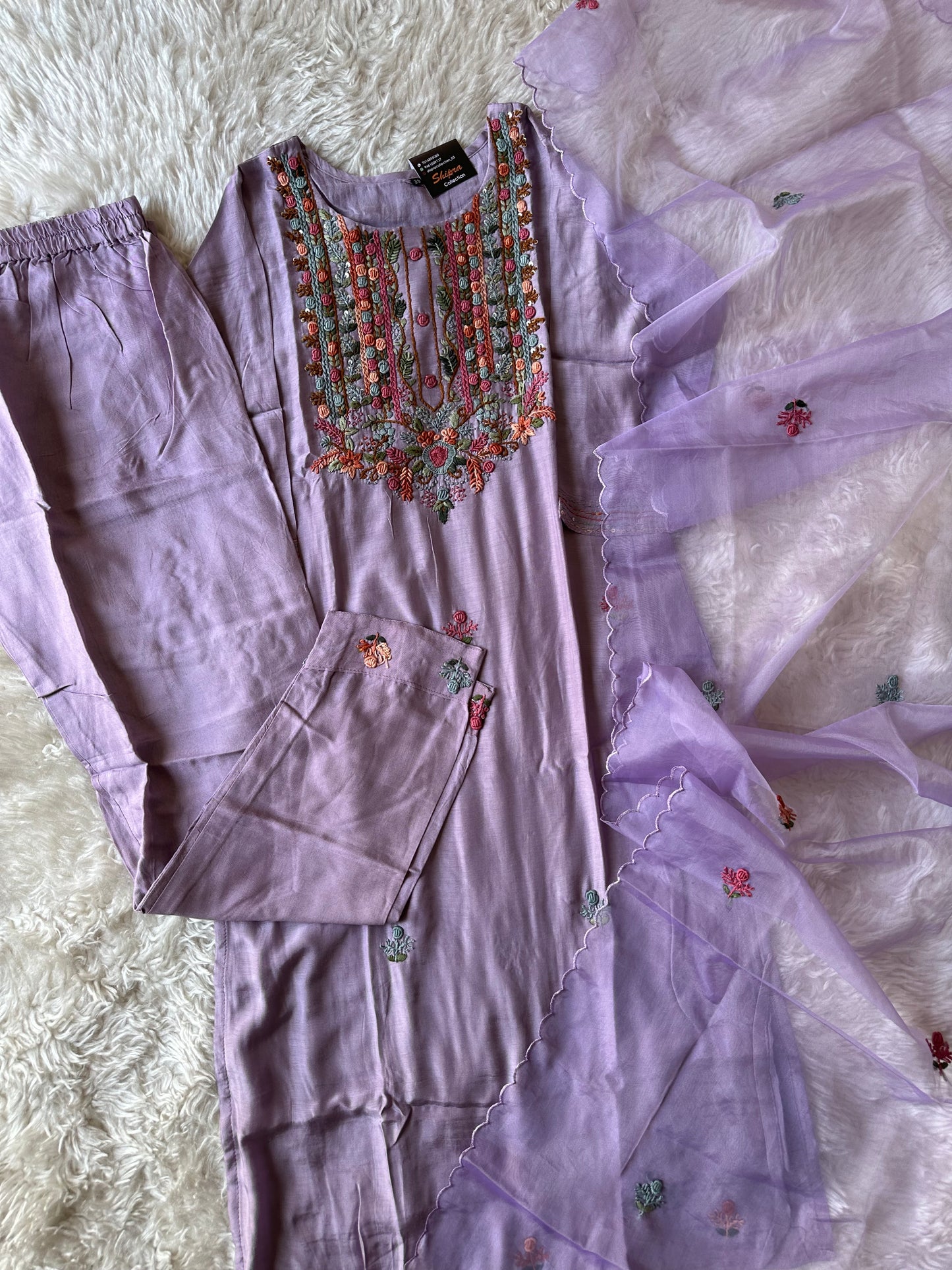 Pure Silk Embroidery Kurti Pant Dupatta Set
