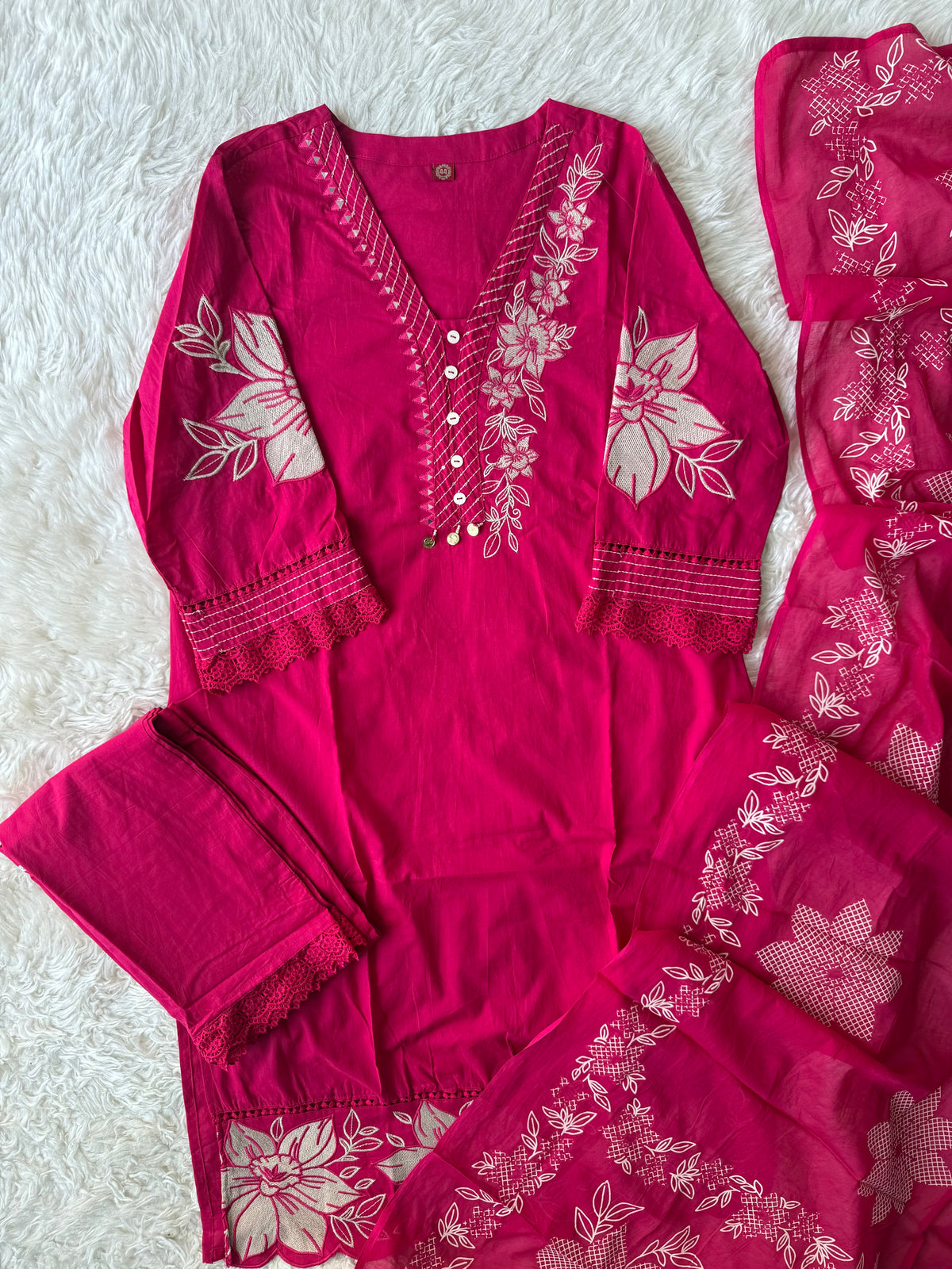 Pure Cotton Kurti Pant Dupatta Set