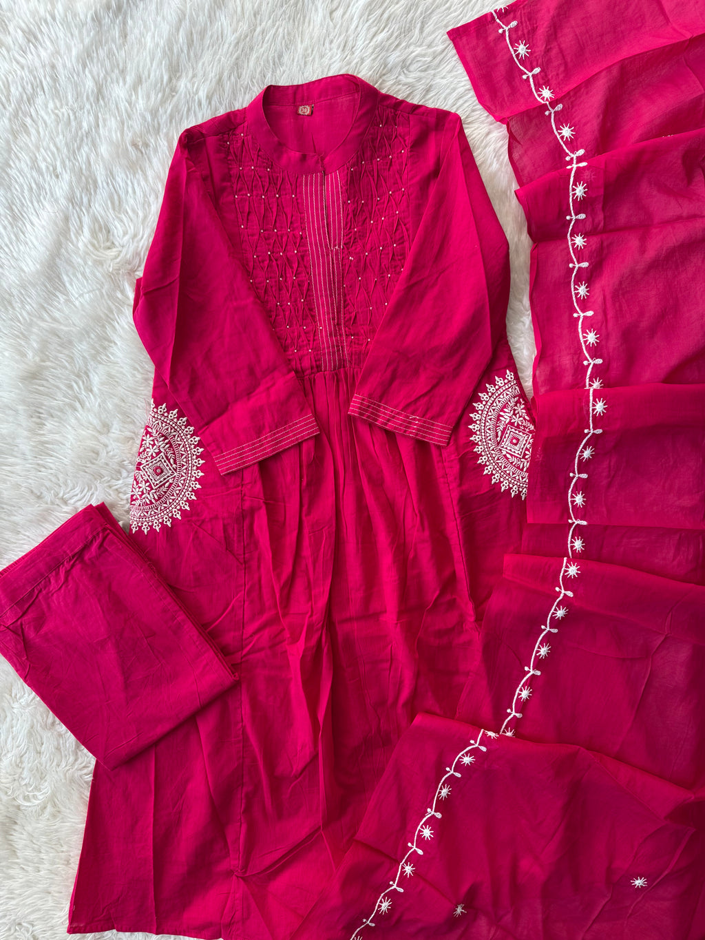 Pure Cotton Pocket Pattern Dupatta Set