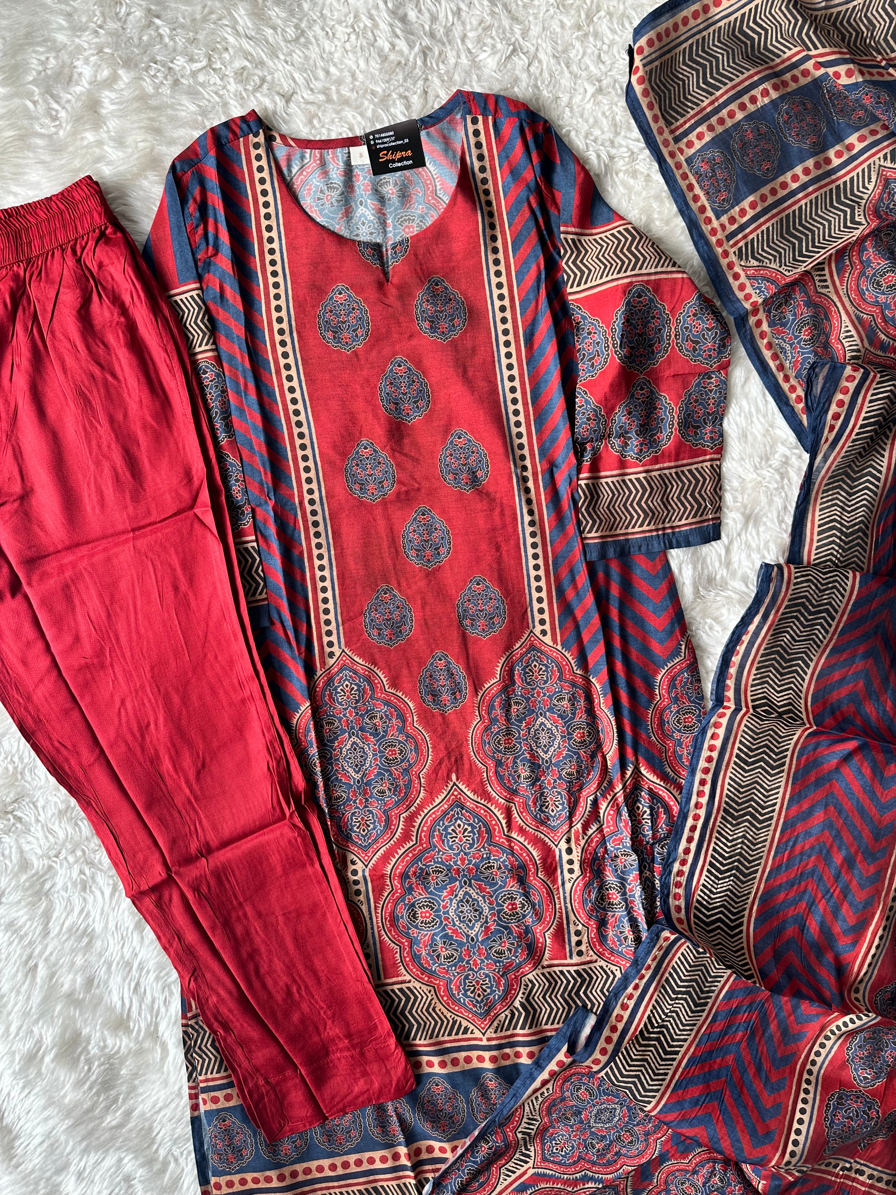 Pure Muslin Silk Kurti Pant Dupatta Set