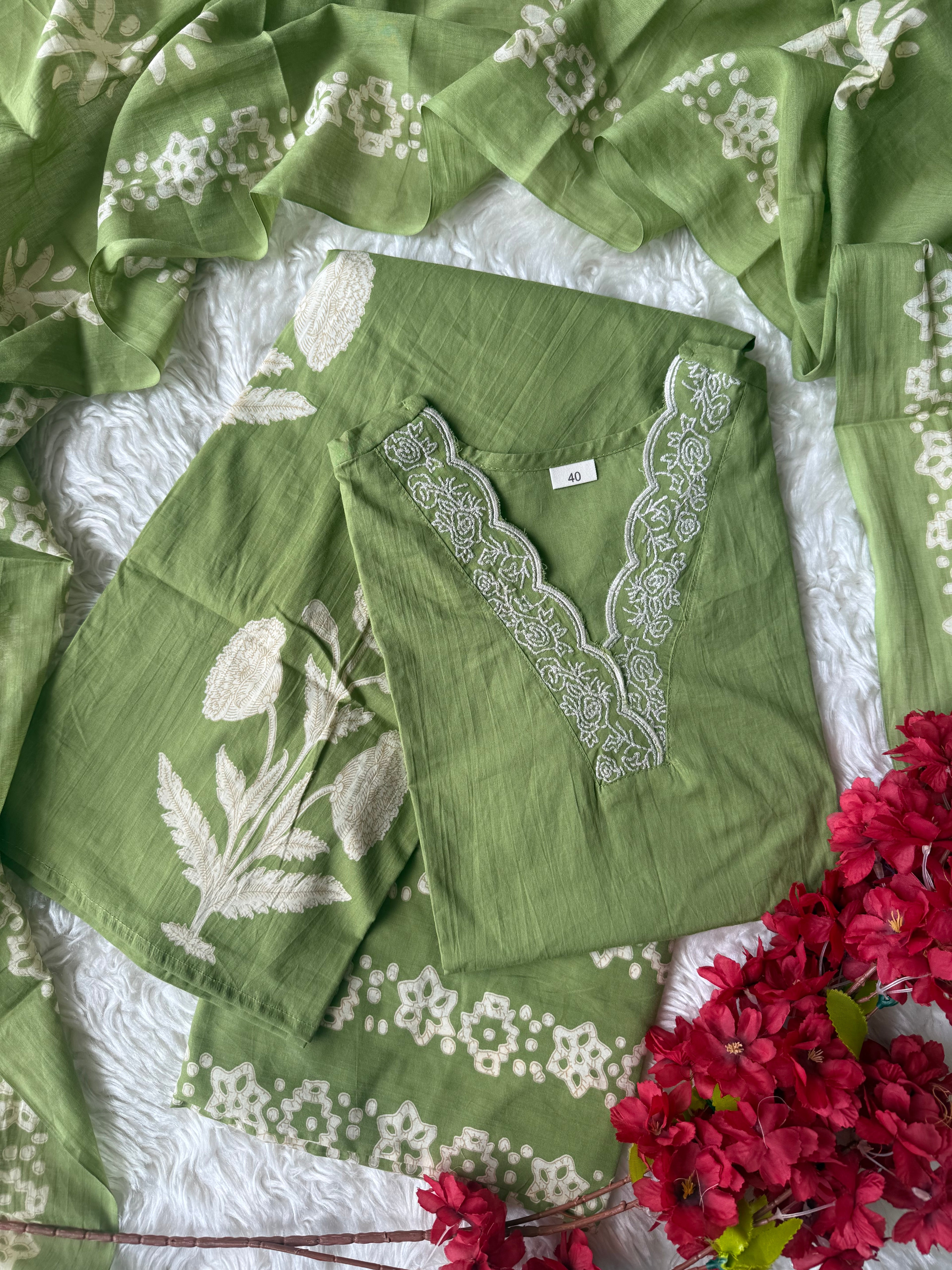 Premium Cotton Kurti Plazo Dupatta Set