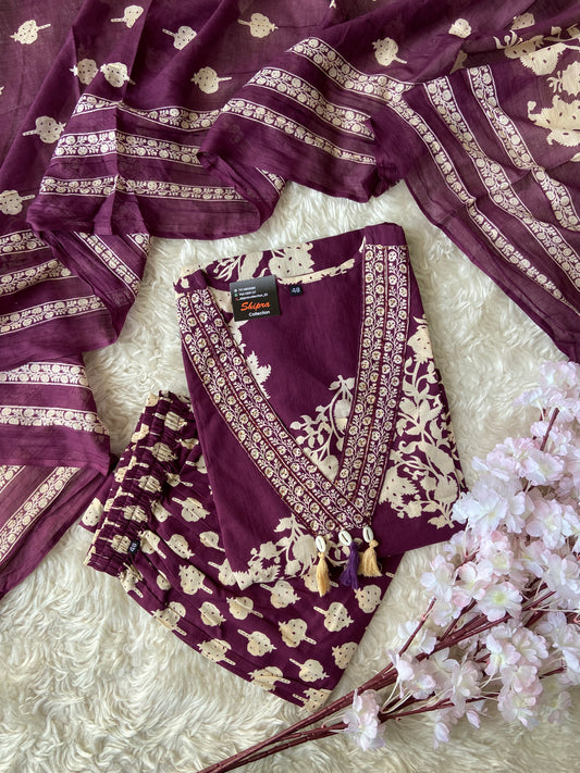 Pure Cotton Kurti Pant Dupatta Set