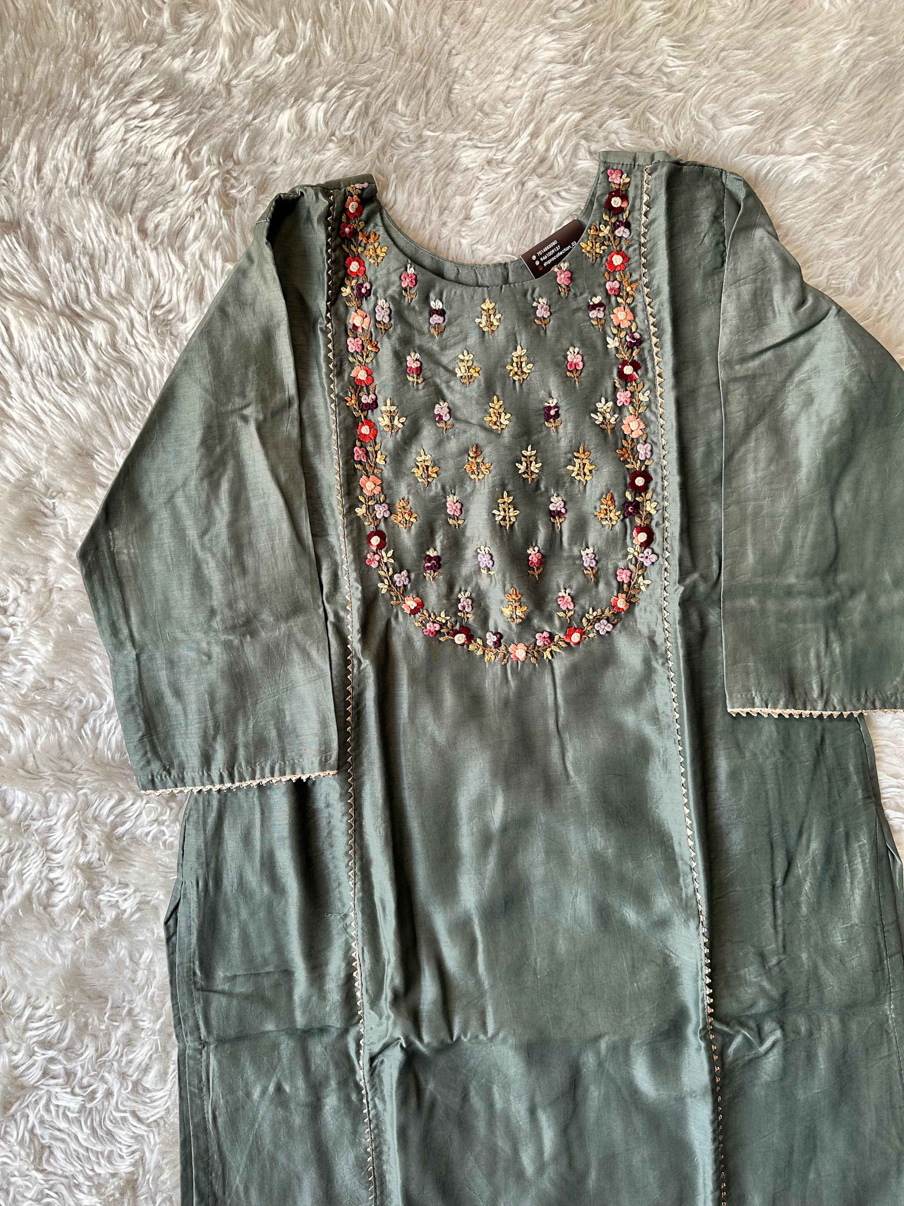 Chanderi Silk Kurti Pant Dupatta Set