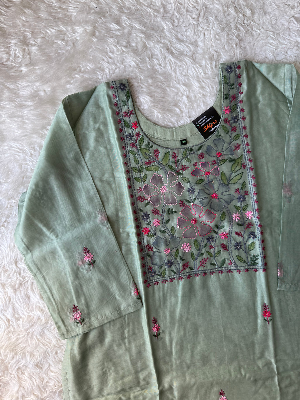 “Plus Size” Pure Chanderi Silk Kurti Pant Dupatta Set