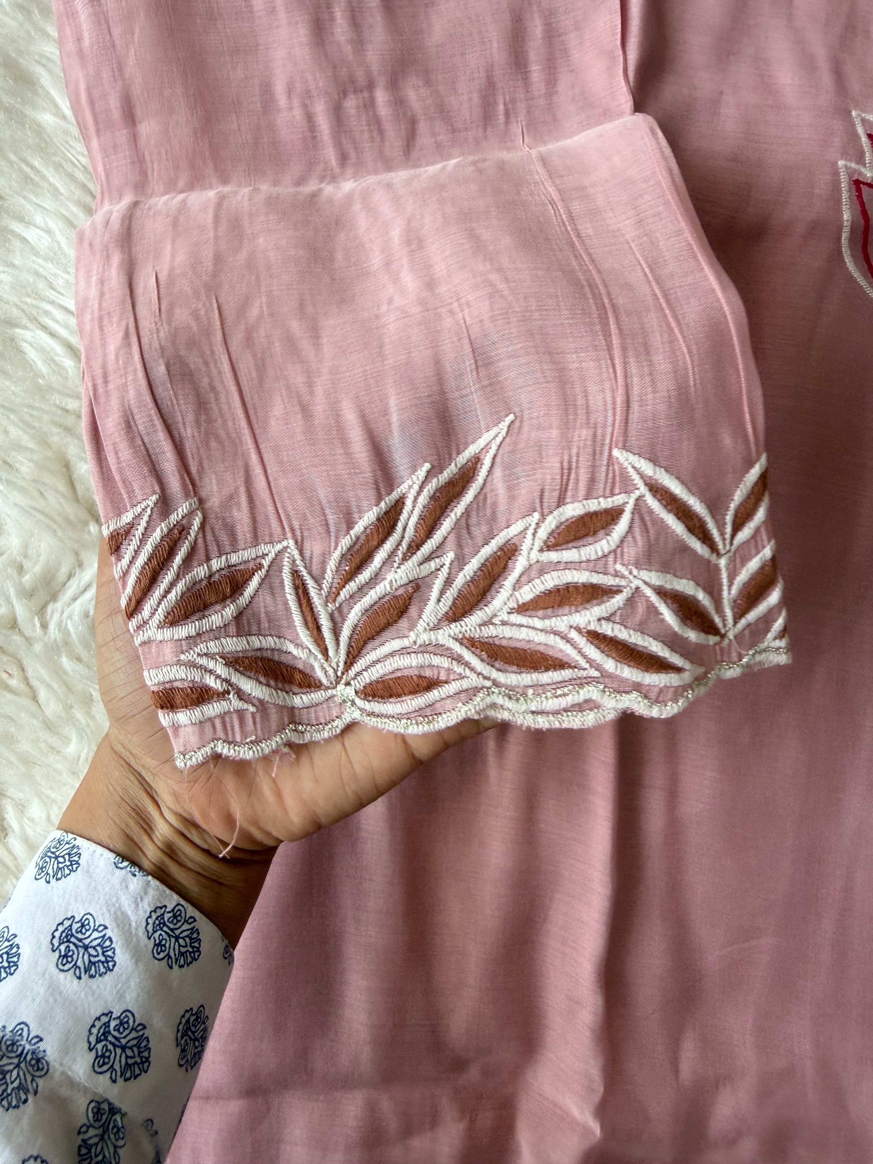 Mul Chanderi Aplique work Co-ord Set