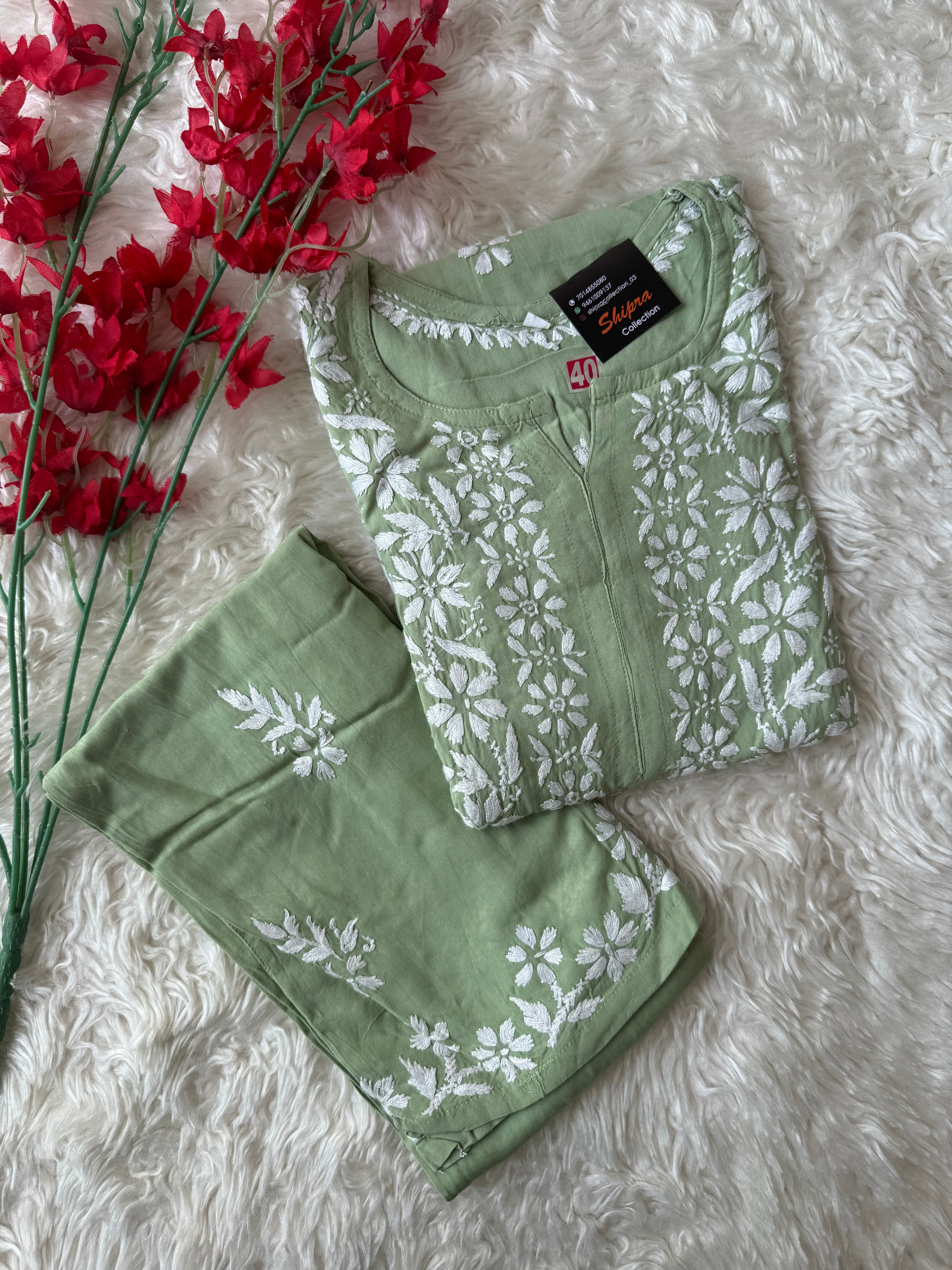 Heavy Rayon Chikankari Kurti Plazo Set