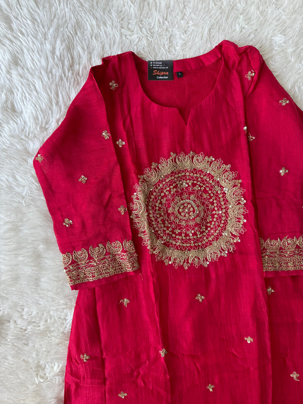 Pure Mul Chanderi Kurti Pant Dupatta Set