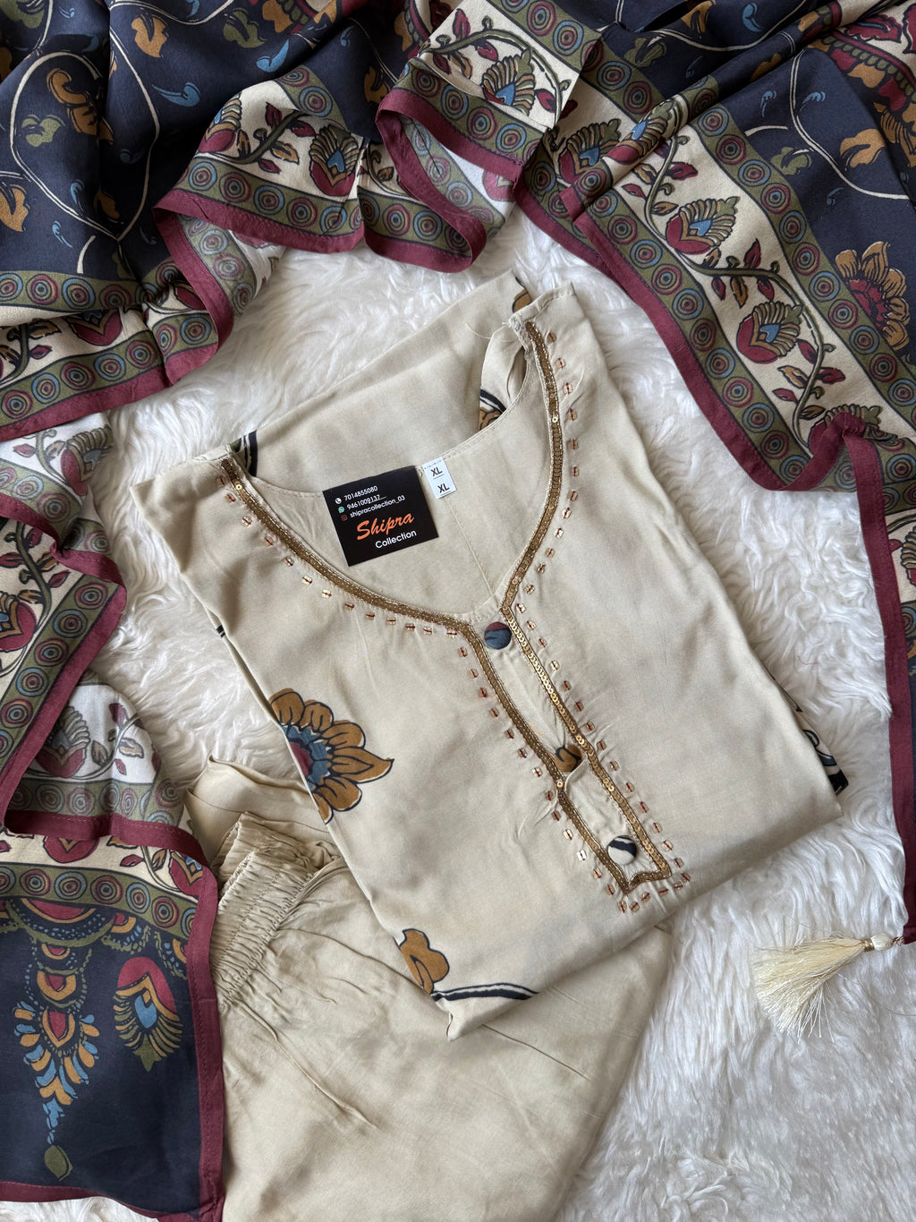 Premium Muslin Silk Kurti Pant Dupatta Set