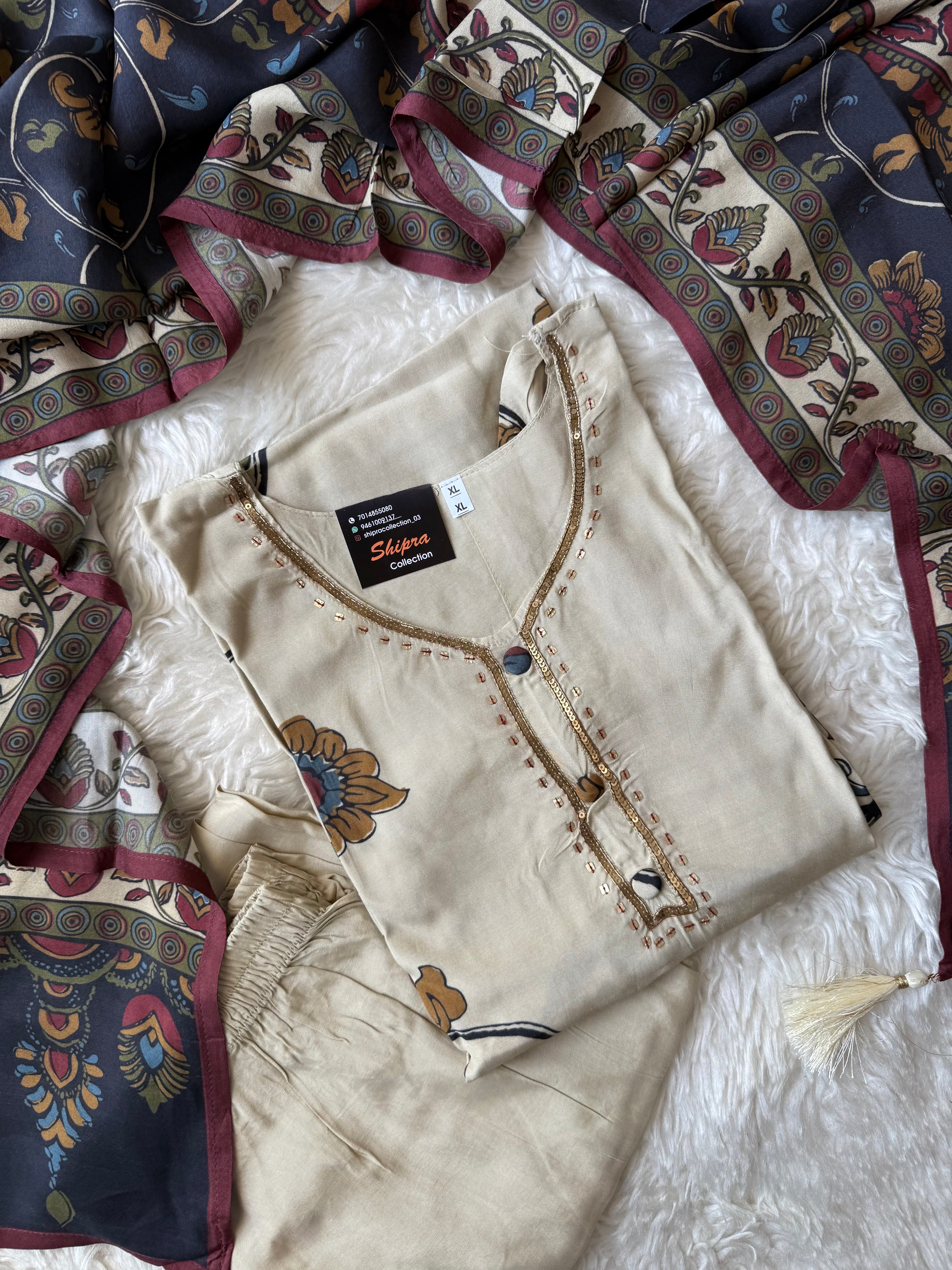 Premium Muslin Silk Kurti Pant Dupatta Set