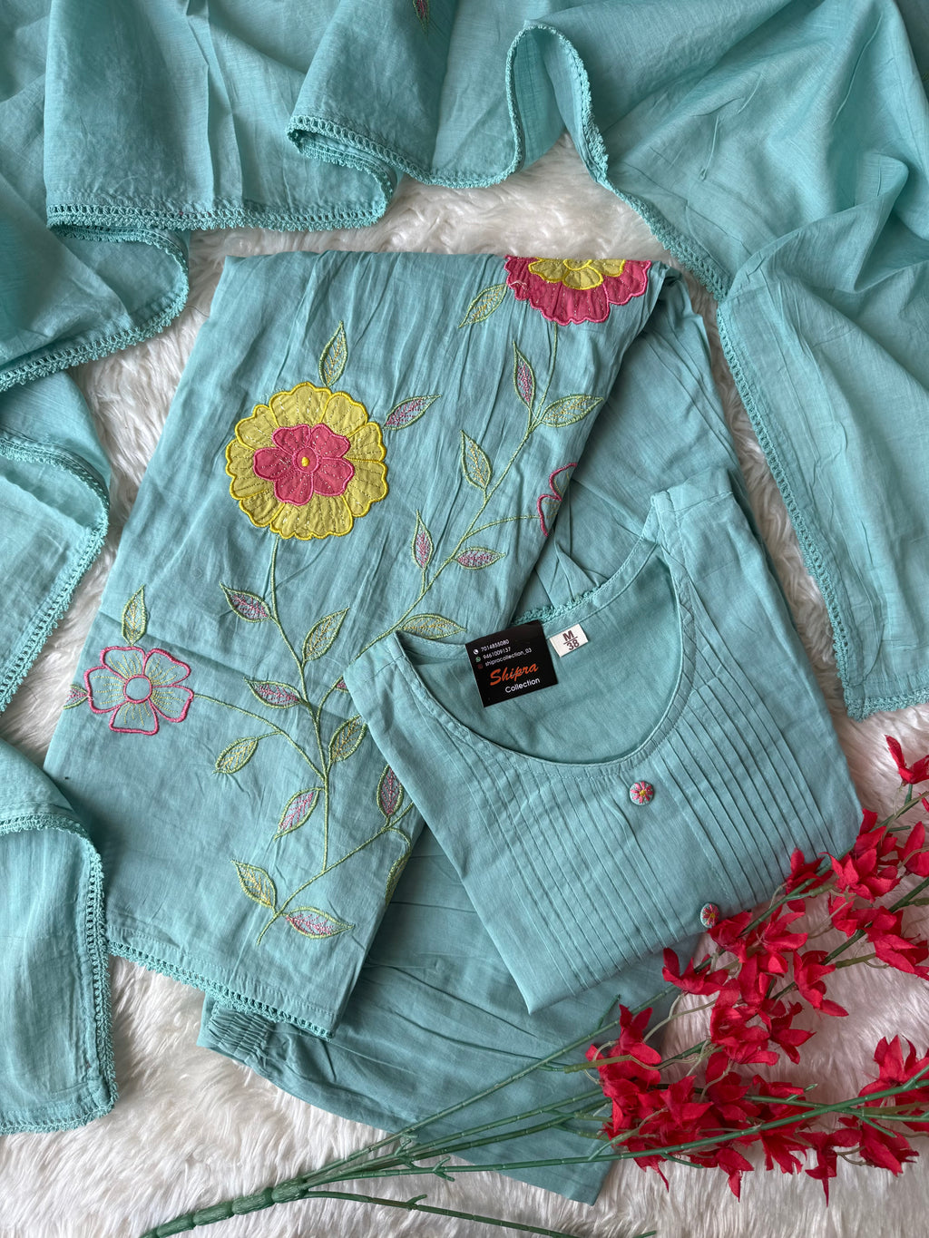Mul Cotton Kurti Pant Dupatta Set