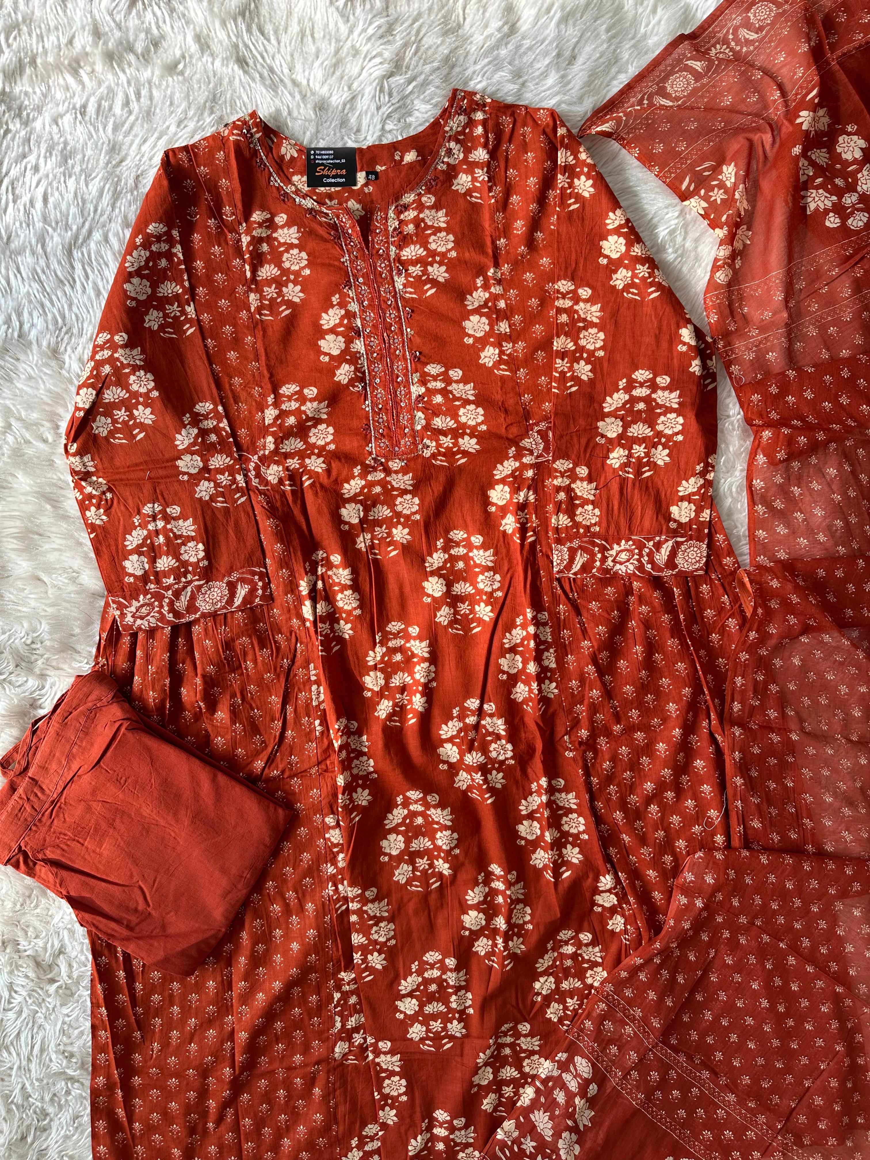 Breathable Cotton Kurti Pant Cotton Dupatta Set