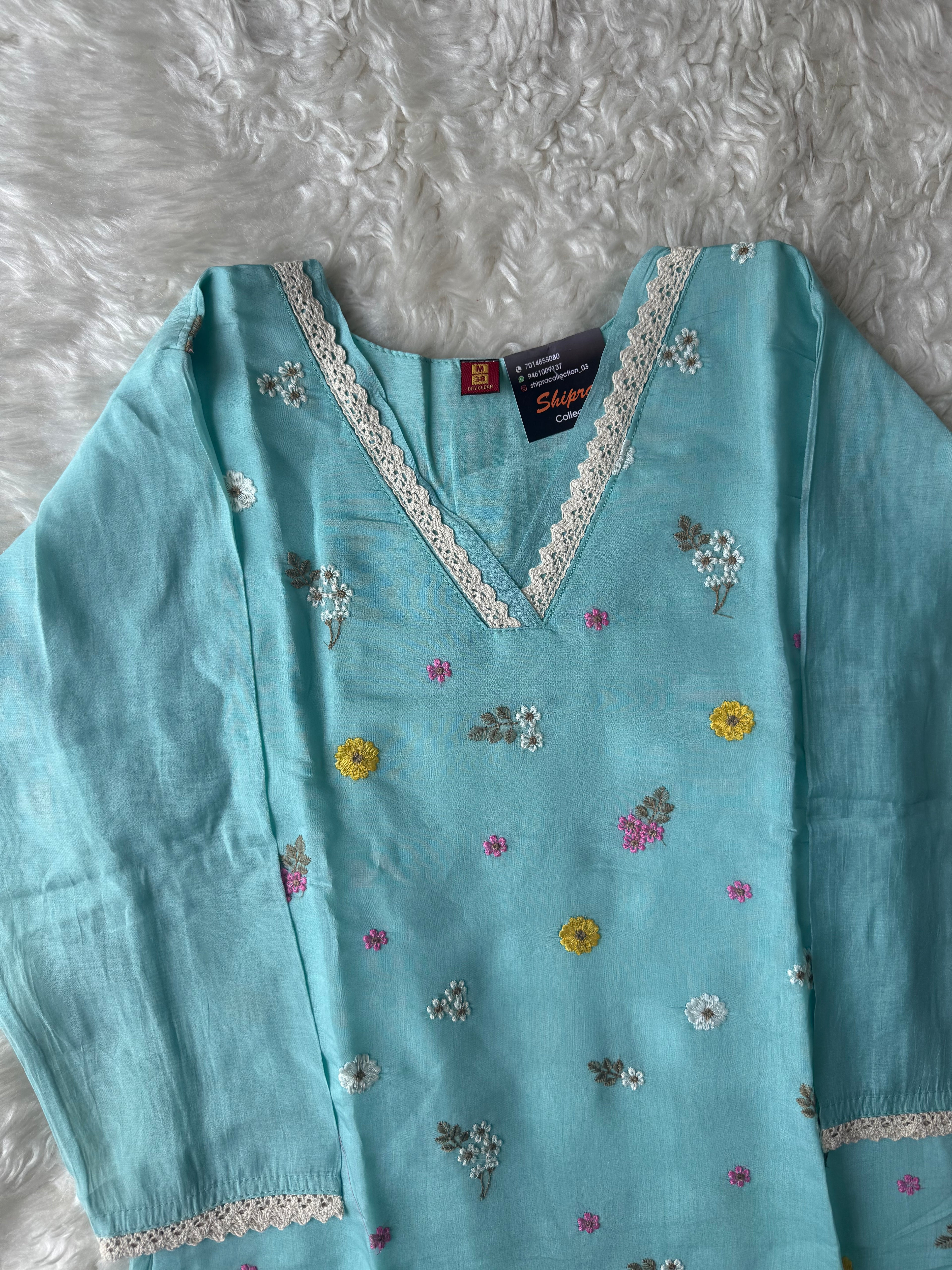 Mul Chanderi Kurti Pant Dupatta Set
