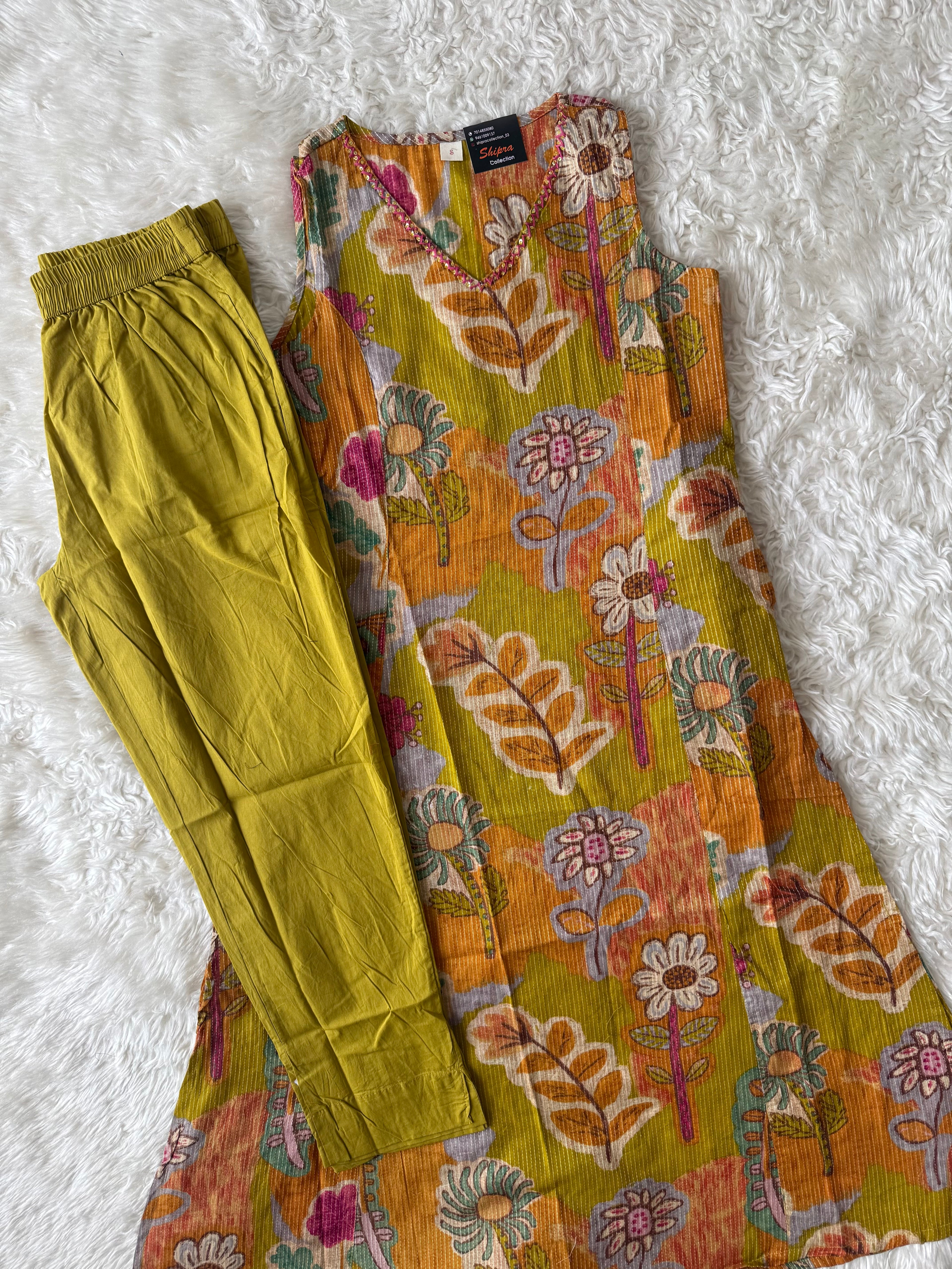 Premium Cotton Sleeveless Kurti Pant Set