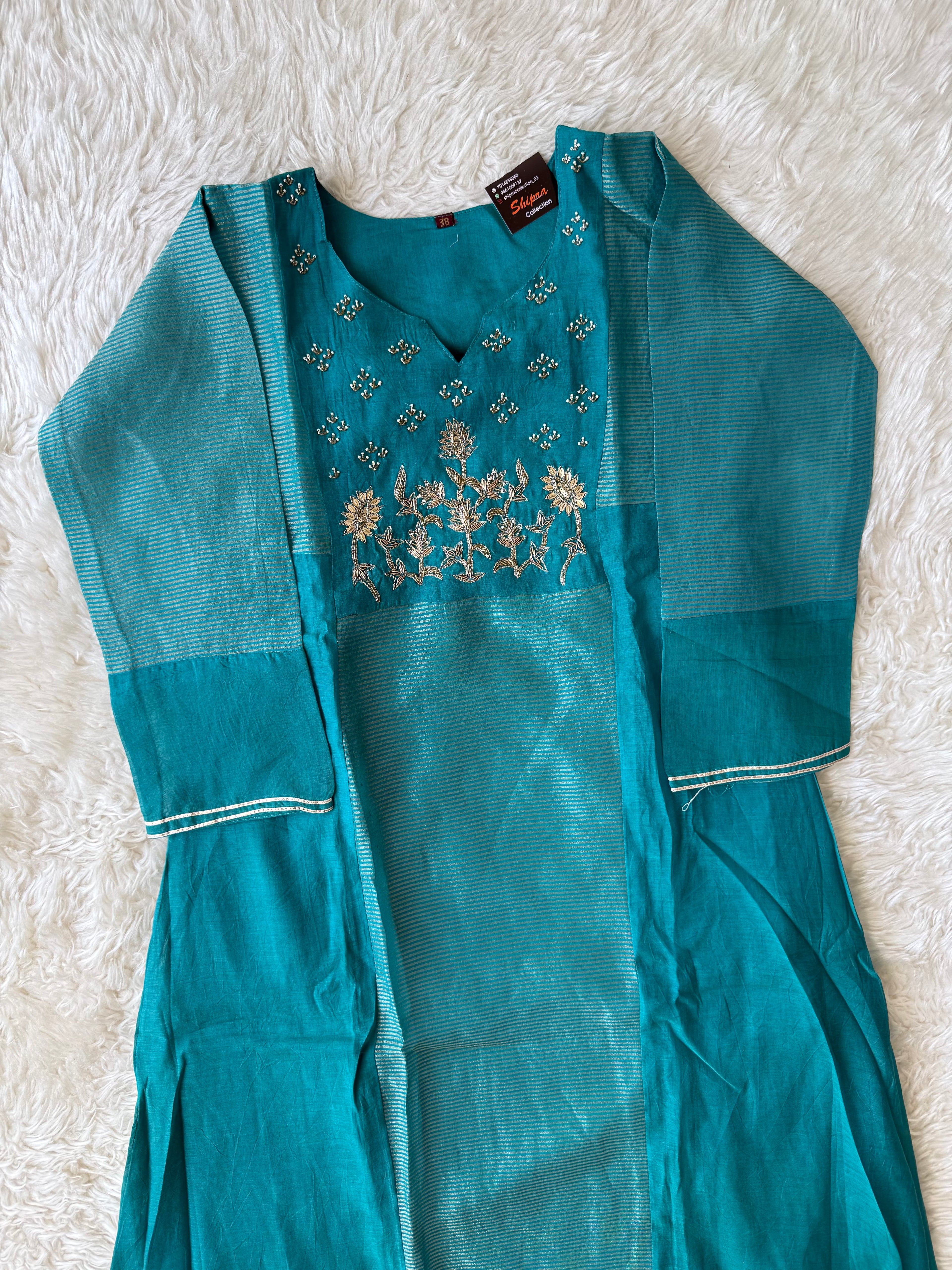 Mul Chanderi Kurti Pant Dupatta Set