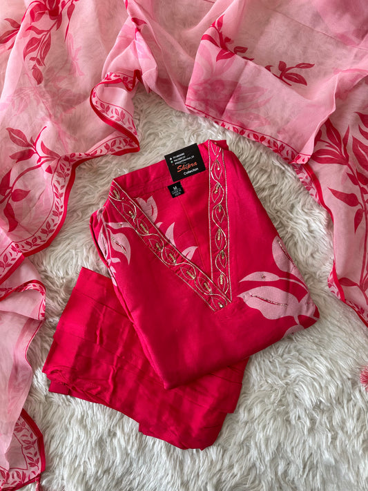 Russian Silk Kurti Pant Dupatta Set