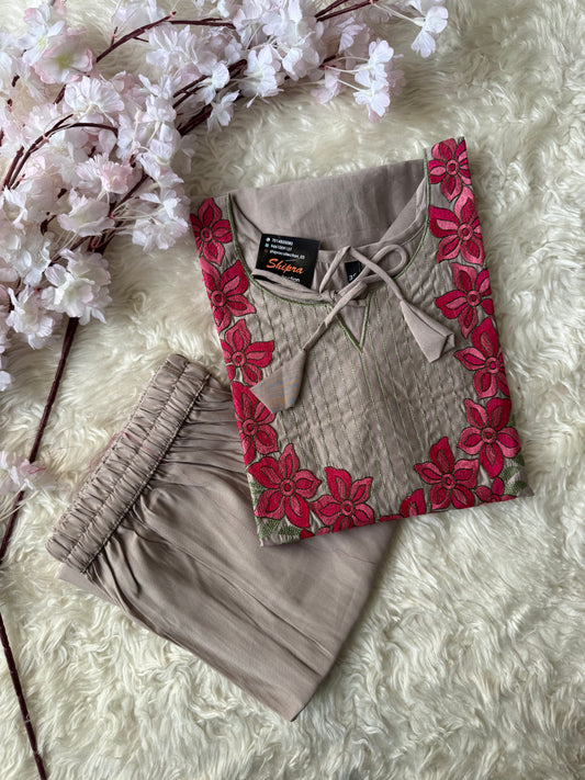 Pure Muslin Silk Kurti Plazo Set