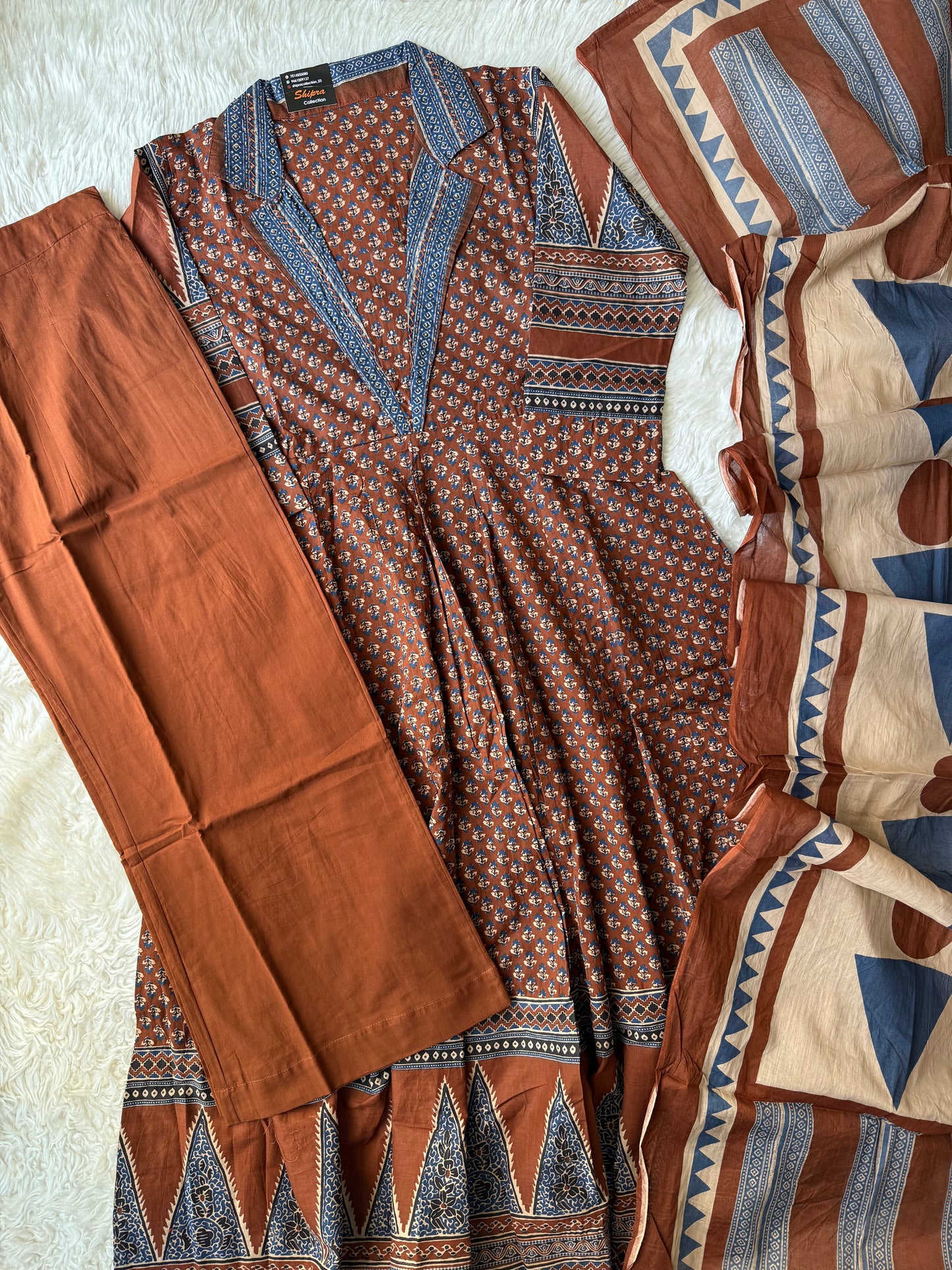 Premium Cotton Flare Kurti Pant Dupatta Set