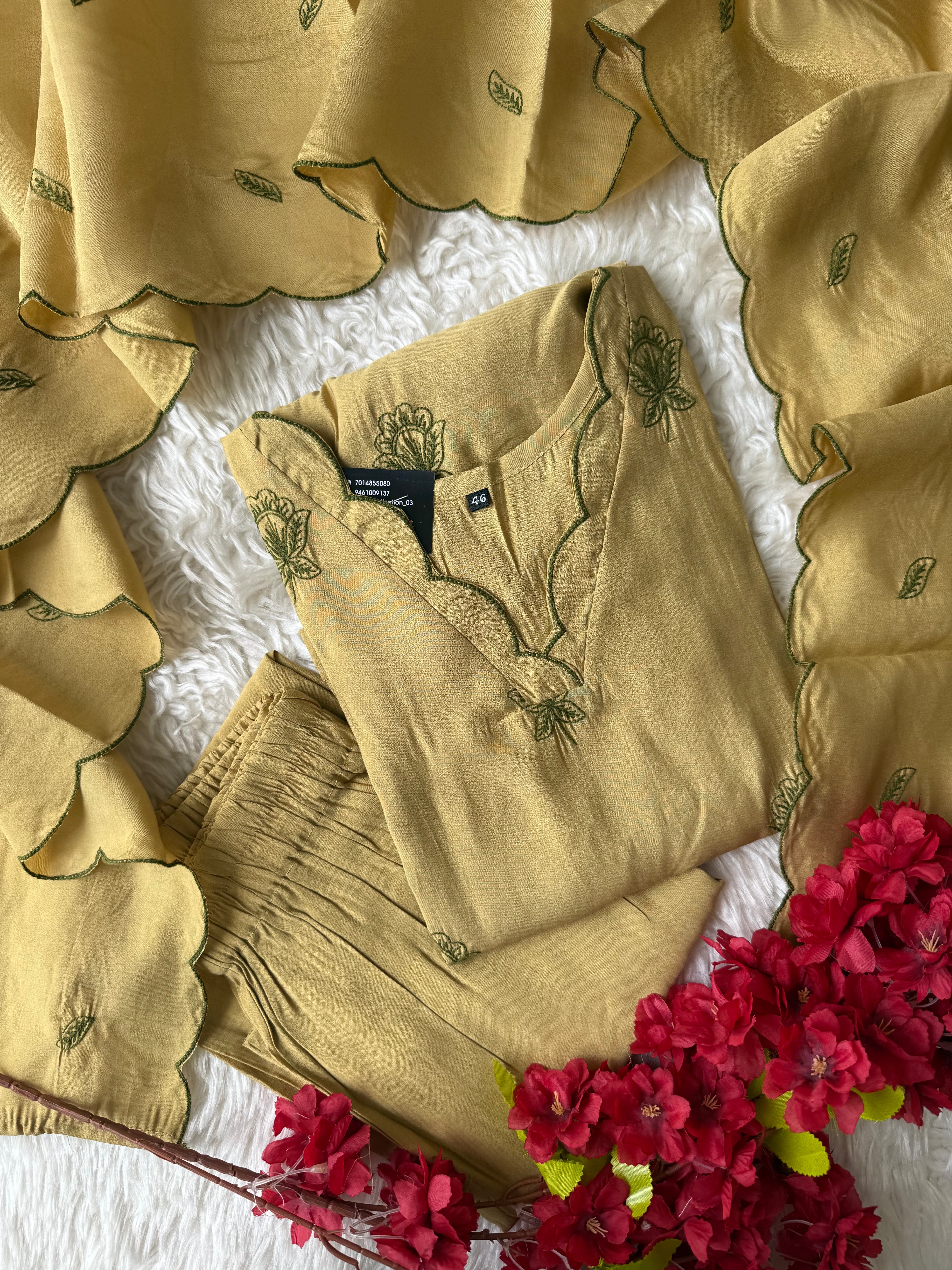 “ Plus Size” Muslin Silk Kurti Pant Dupatta Set