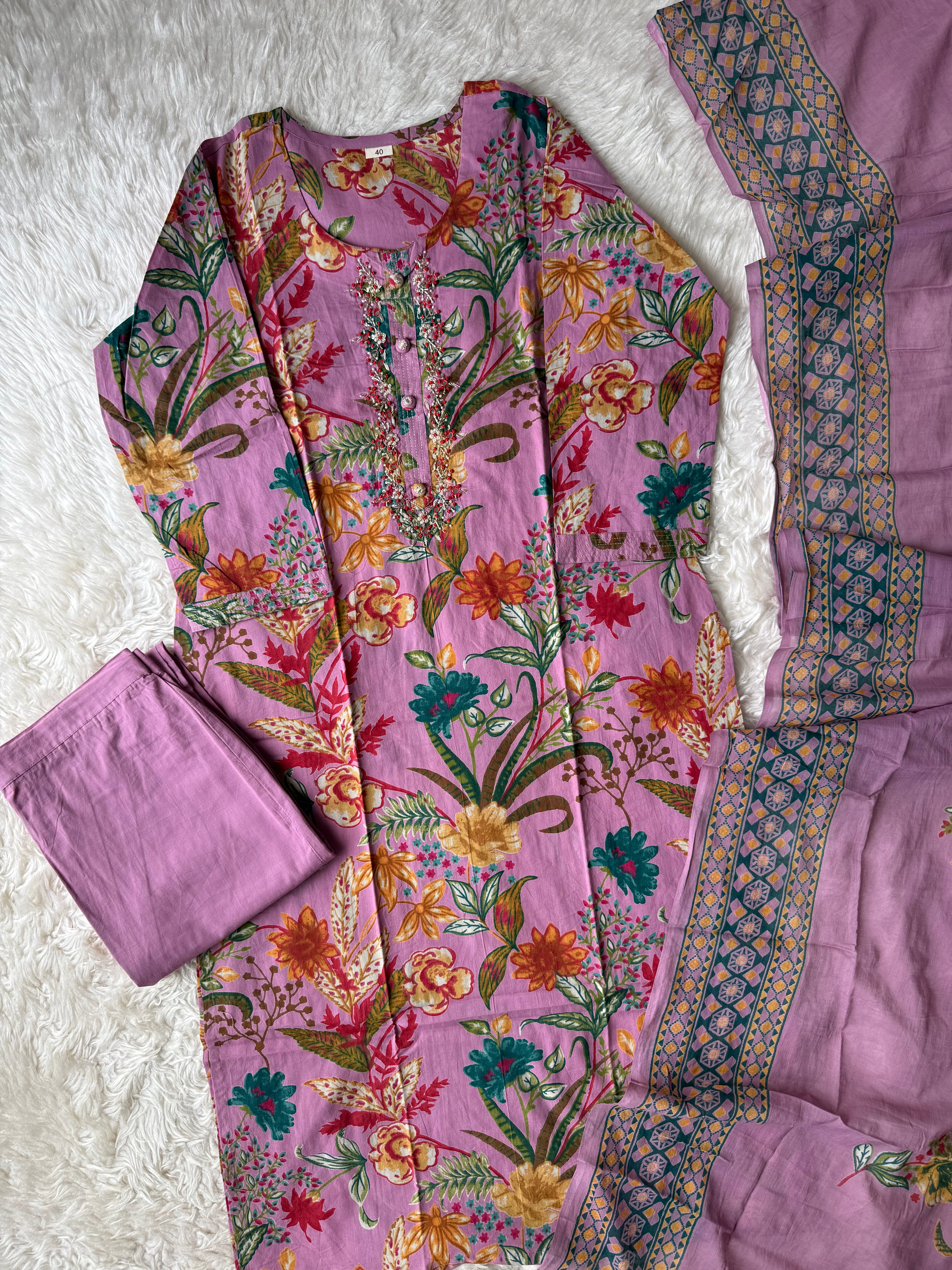 Breathable Cotton Kurti Pant Cotton Dupatta Set