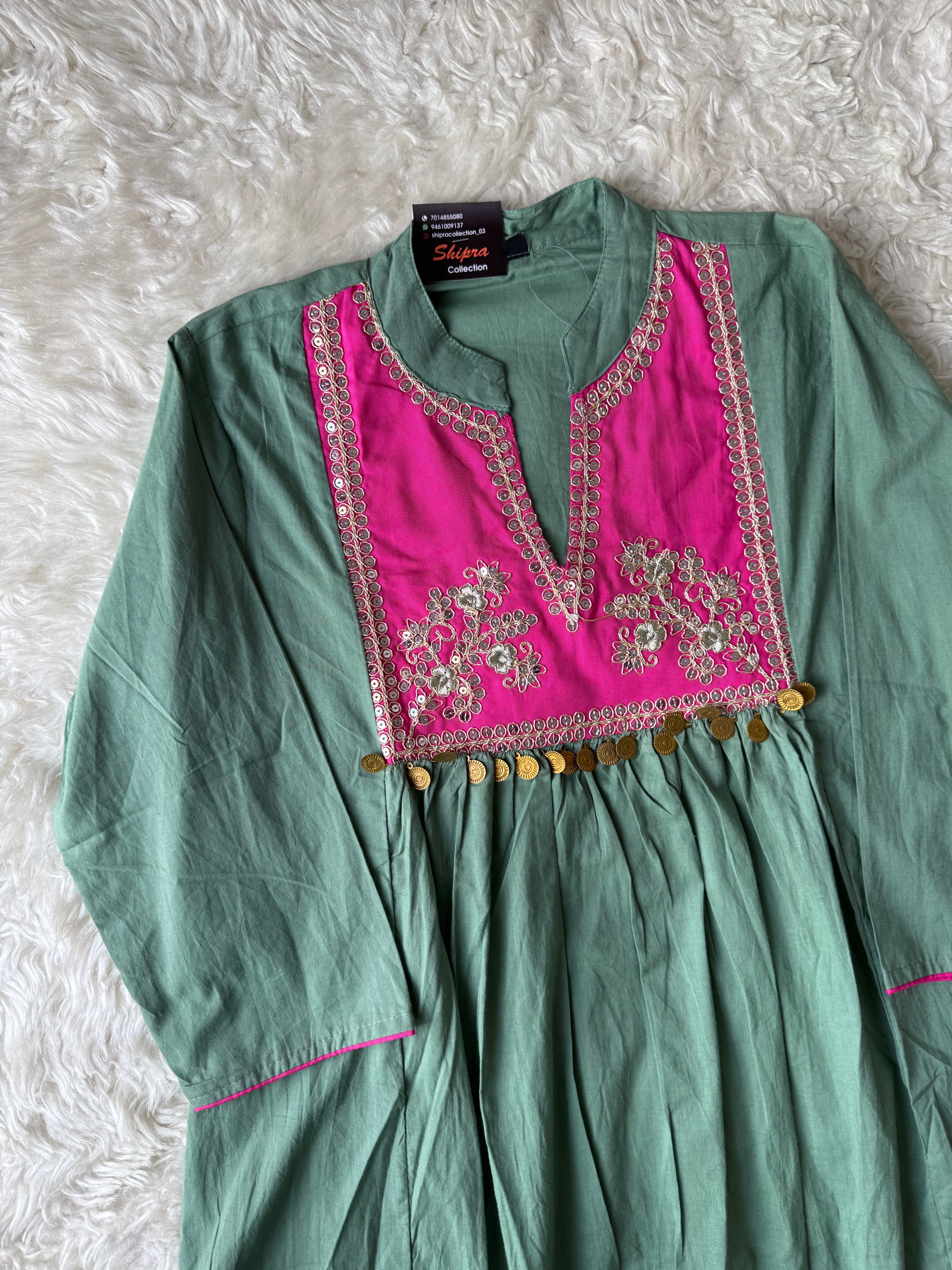 Cotton Thread Work Kurti Pant Set