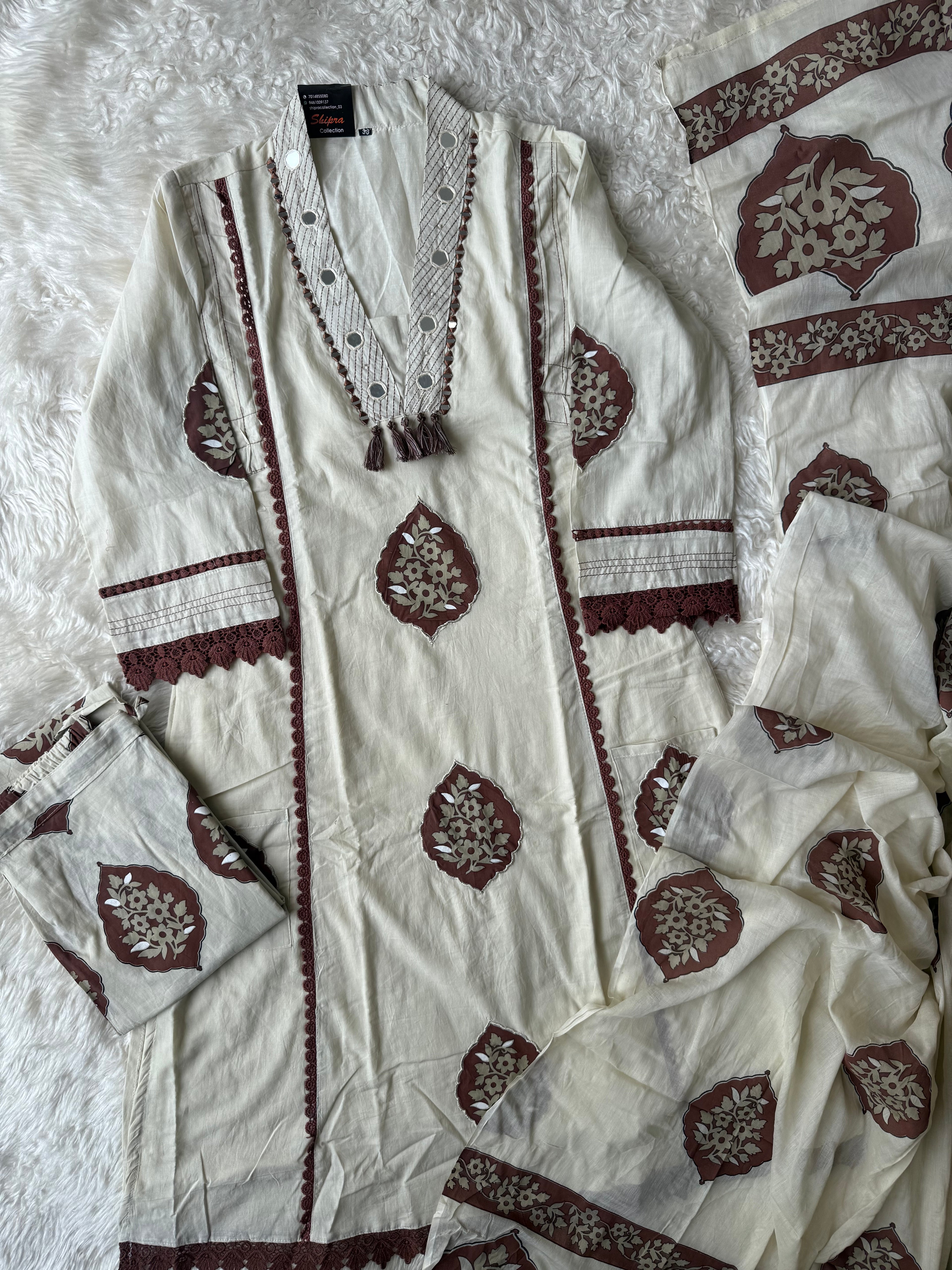 Premium Cotton Aline Kurti Plazo Dupatta Set
