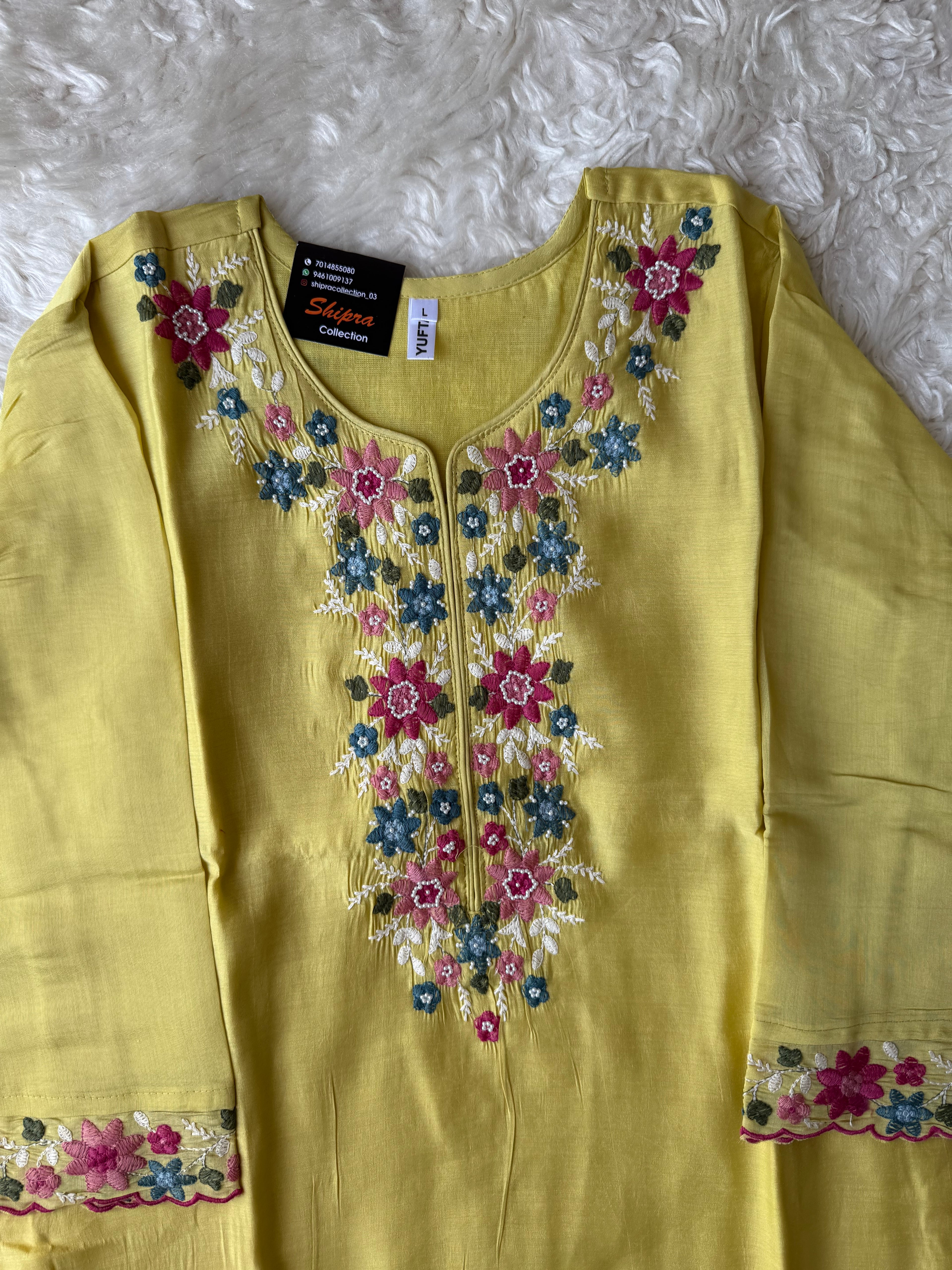 Mul Chanderi Kurti Pant Dupatta Set