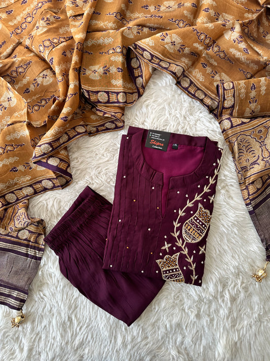 Roman Silk Kurti Pant Dupatta Set