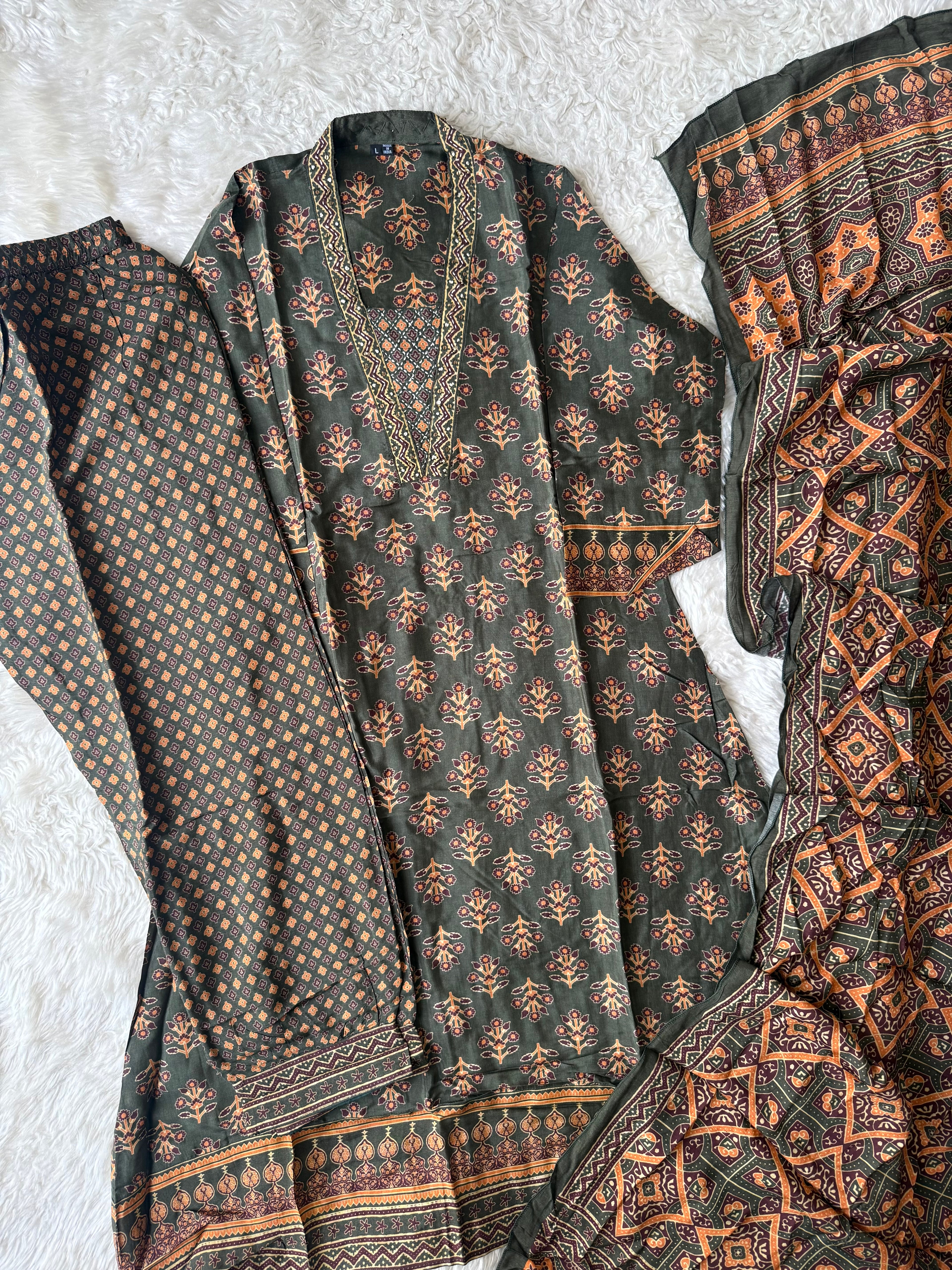 Crepe Silk Kurti Afghani Pant Dupatta Set