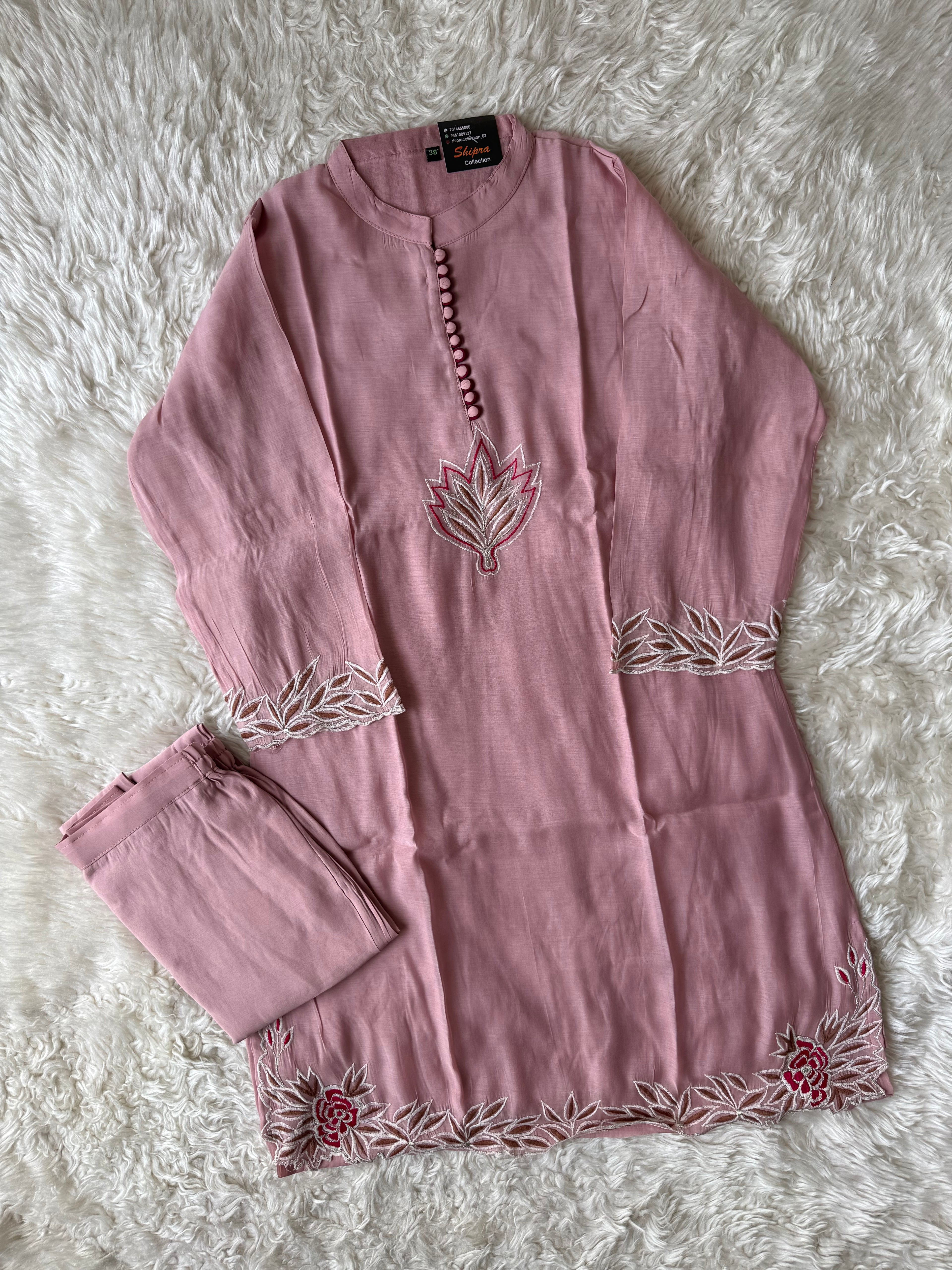 Mul Chanderi Aplique work Co-ord Set