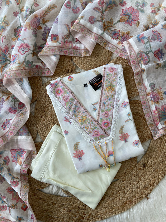 Linen Kurti Pant Dupatta Set