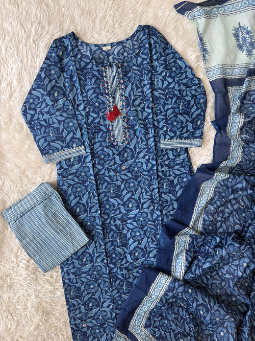 Breathable Cotton Kurti Pant Cotton Dupatta Set