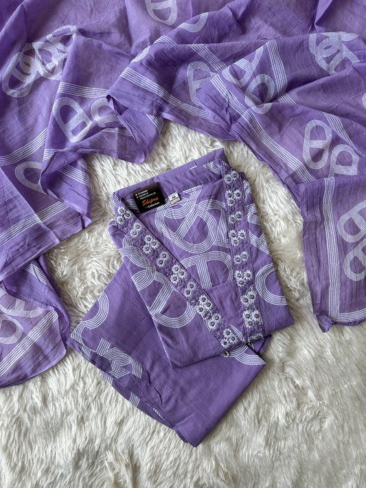 Mul Cotton FLARE Kurti Plazo Dupatta Set