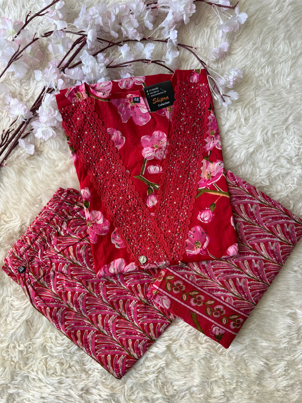 Pure Cotton Kurti Pant Dupatta Set