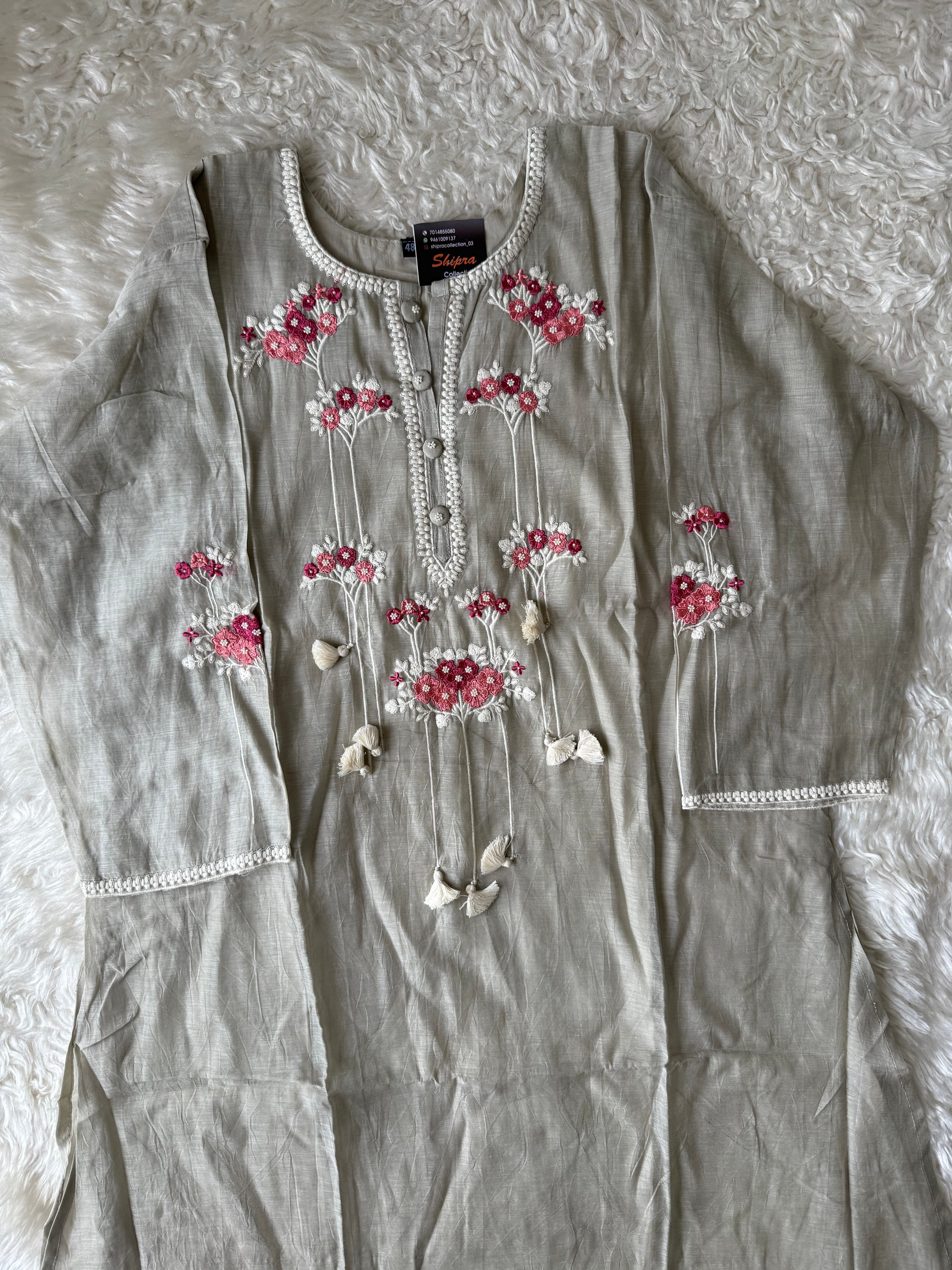 “Plus Size” Mul Chanderi Kurti Pant Dupatta Set