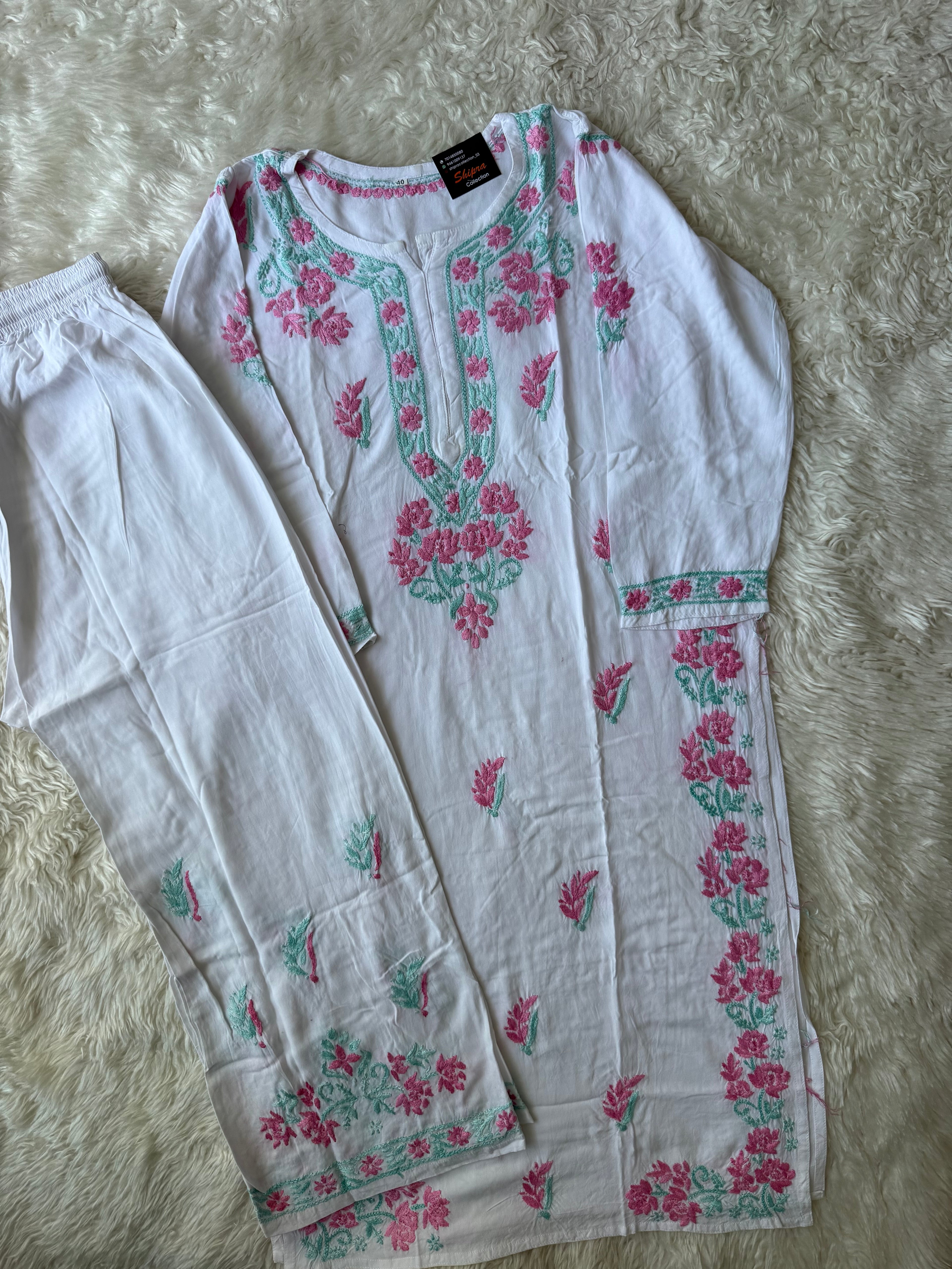Heavy Rayon Chikankari Kurti Plazo Set