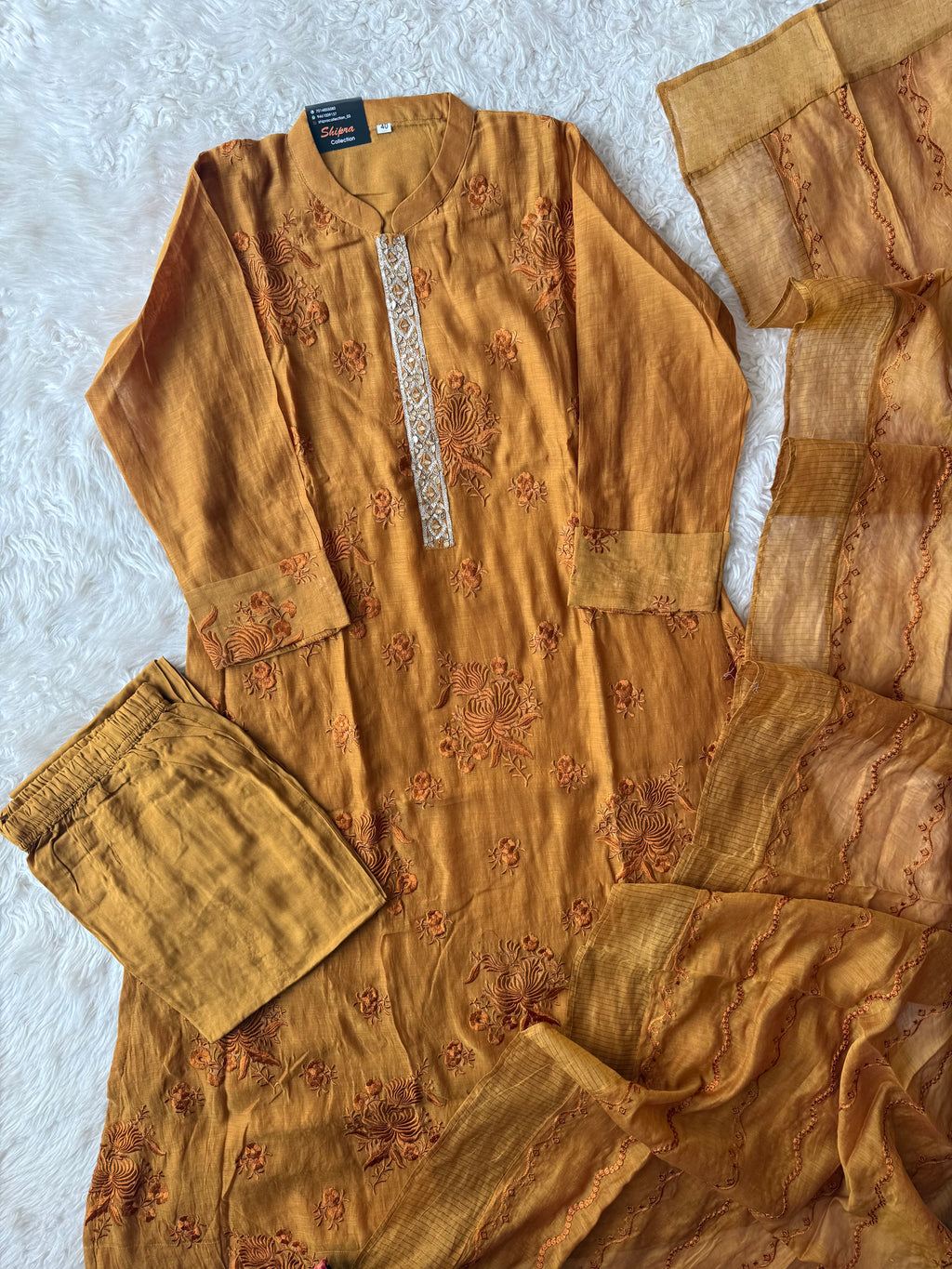 Chanderi Silk Kurti Pant Dupatta Set