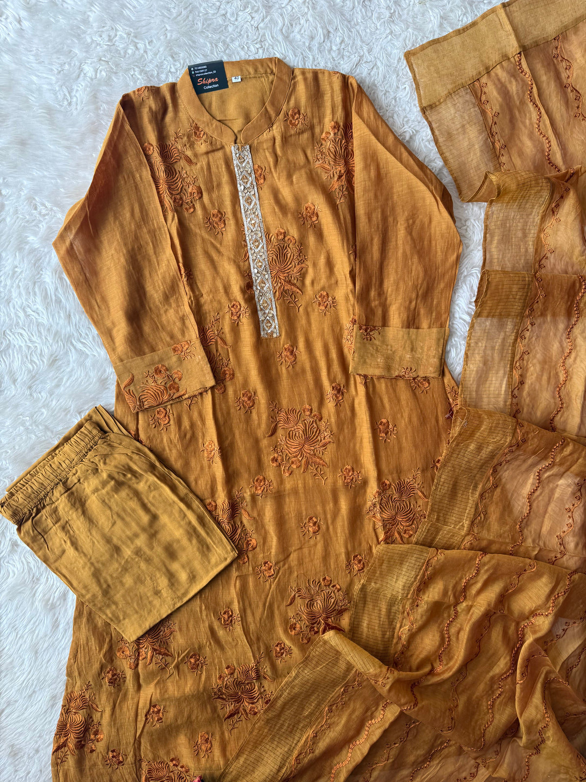 Chanderi Silk Kurti Pant Dupatta Set