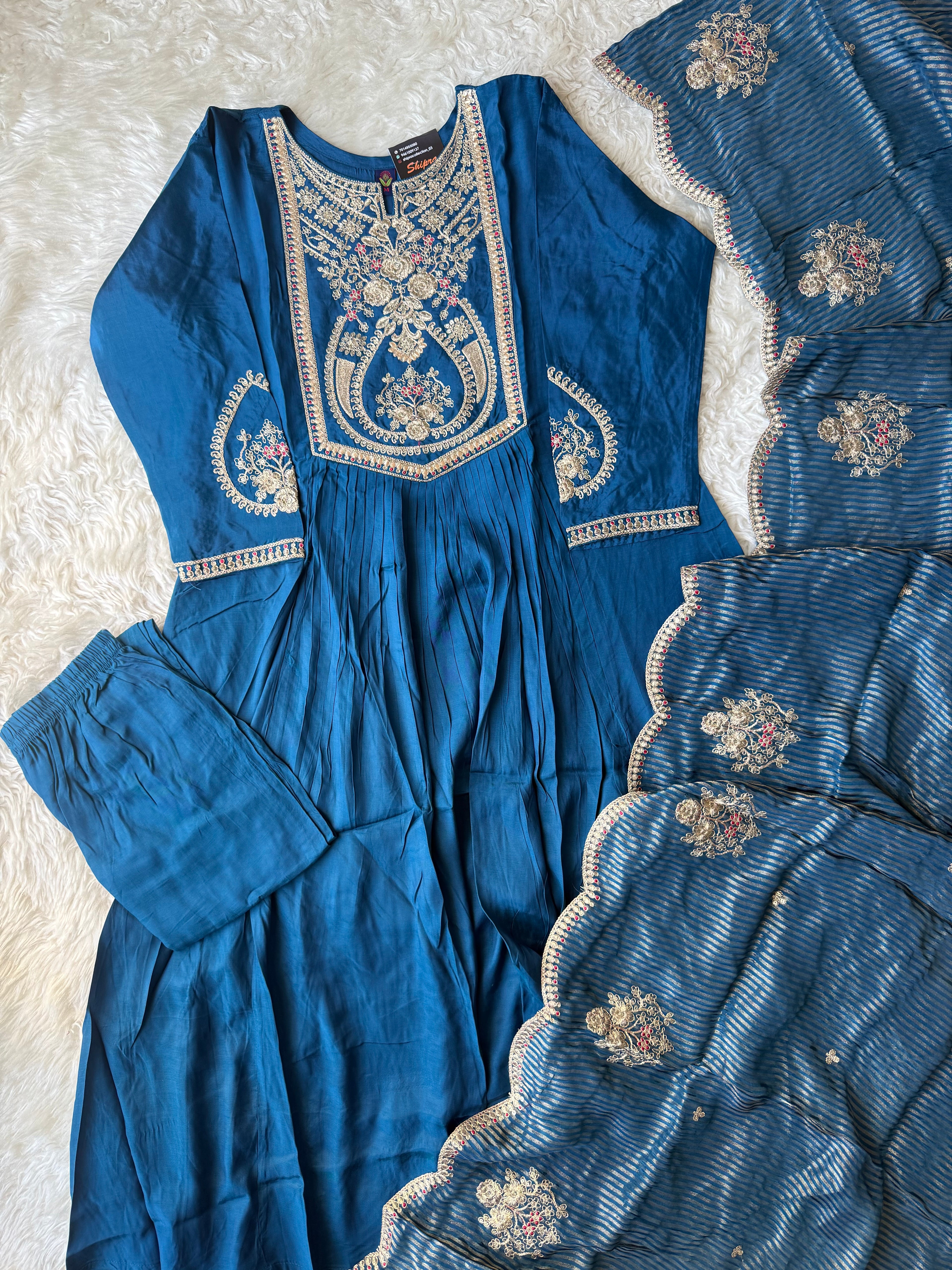 Premium Muslin Silk Kurti Pant Dupatta Set