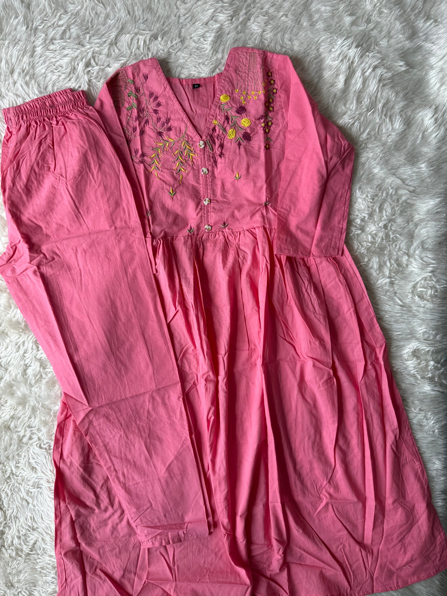 Cotton Thread Work Kurti Pant Set