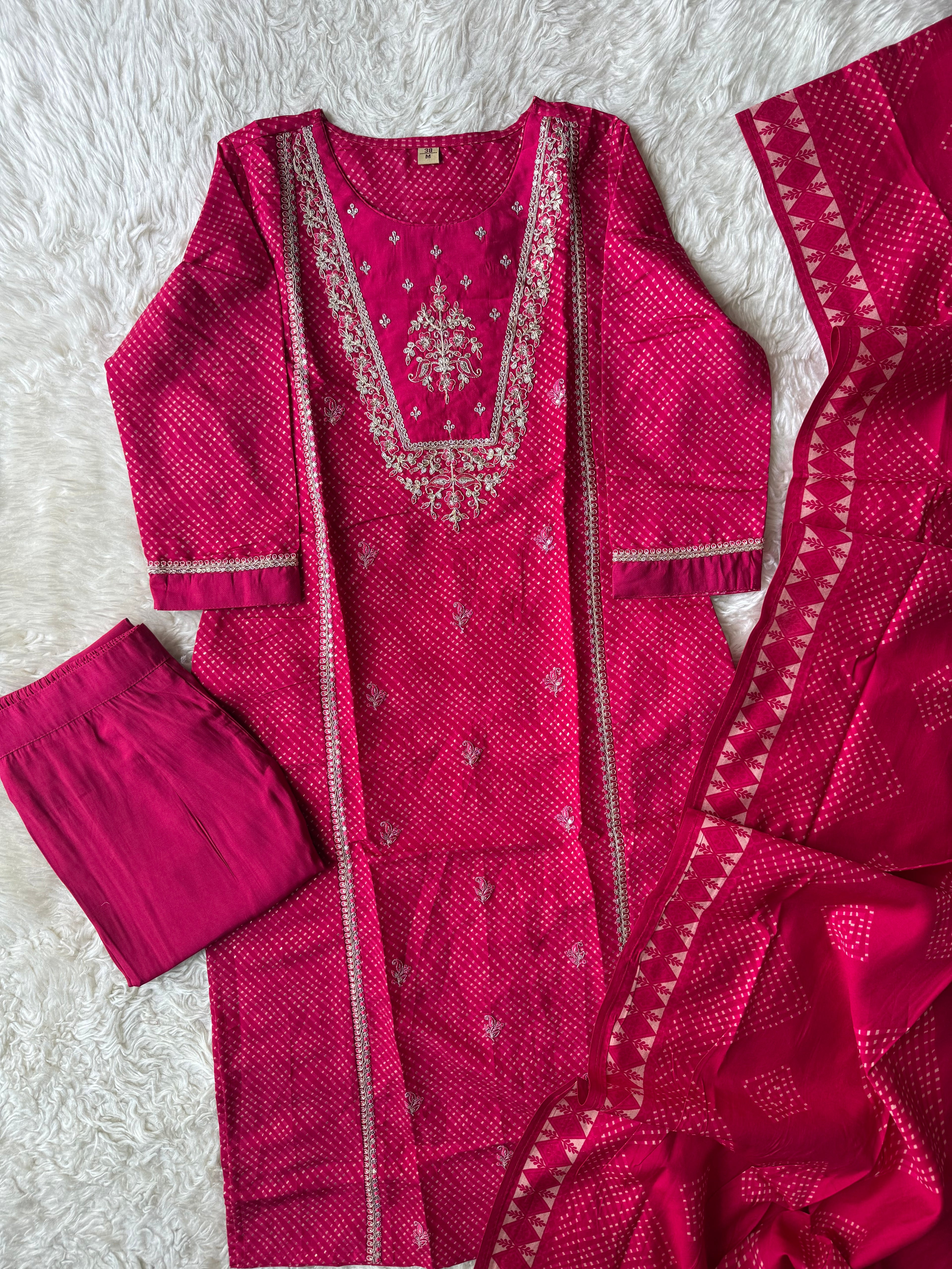 Pure Muslin Silk Kurti Pant Dupatta Set
