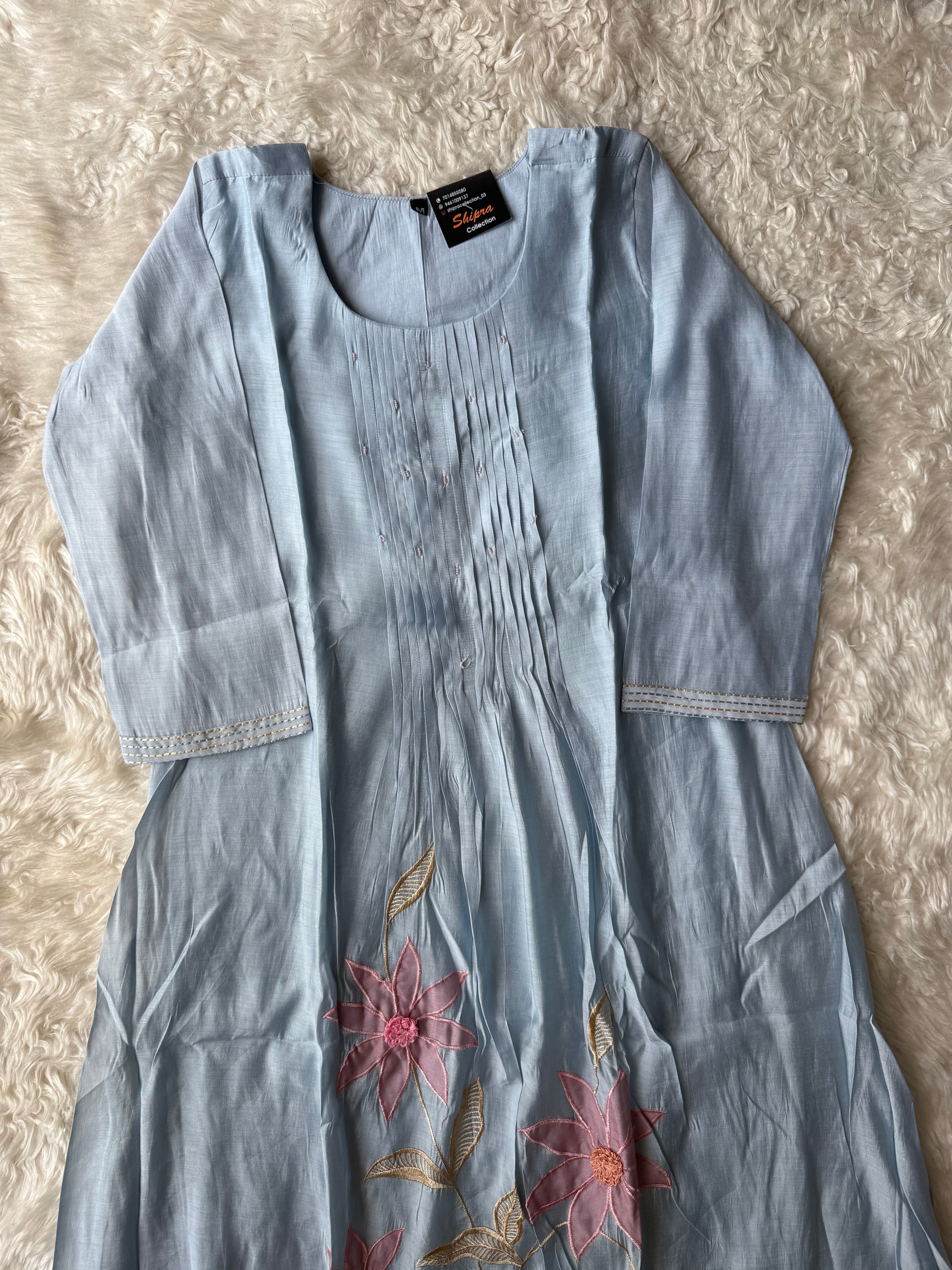 Mul Chanderi Kurti Pant Dupatta Set
