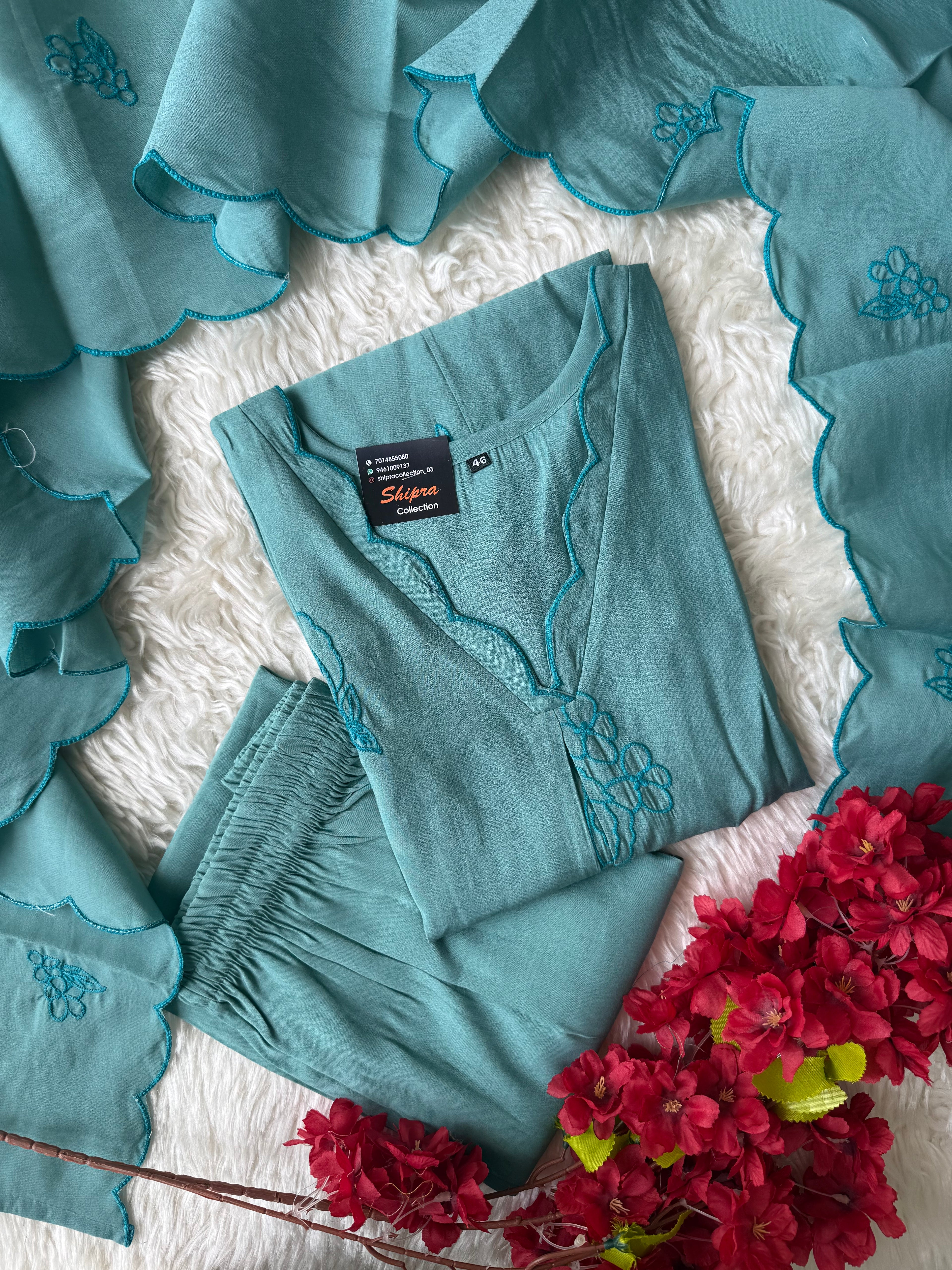 “ Plus Size” Muslin Silk Kurti Pant Dupatta Set