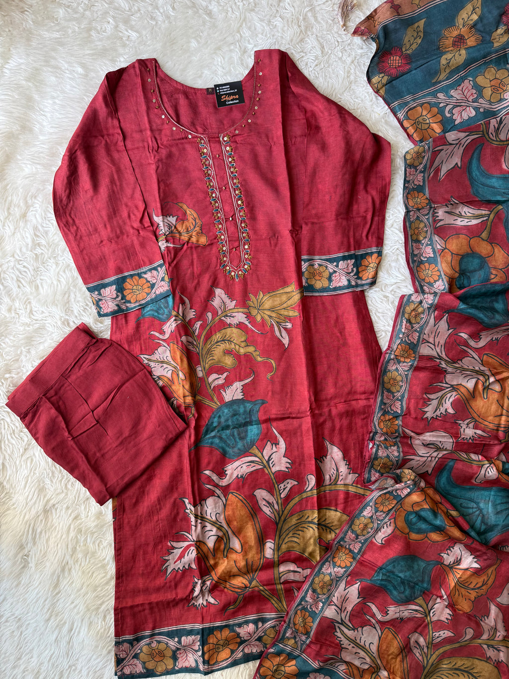 Premium Muslin Silk Kurti Pant Dupatta Set