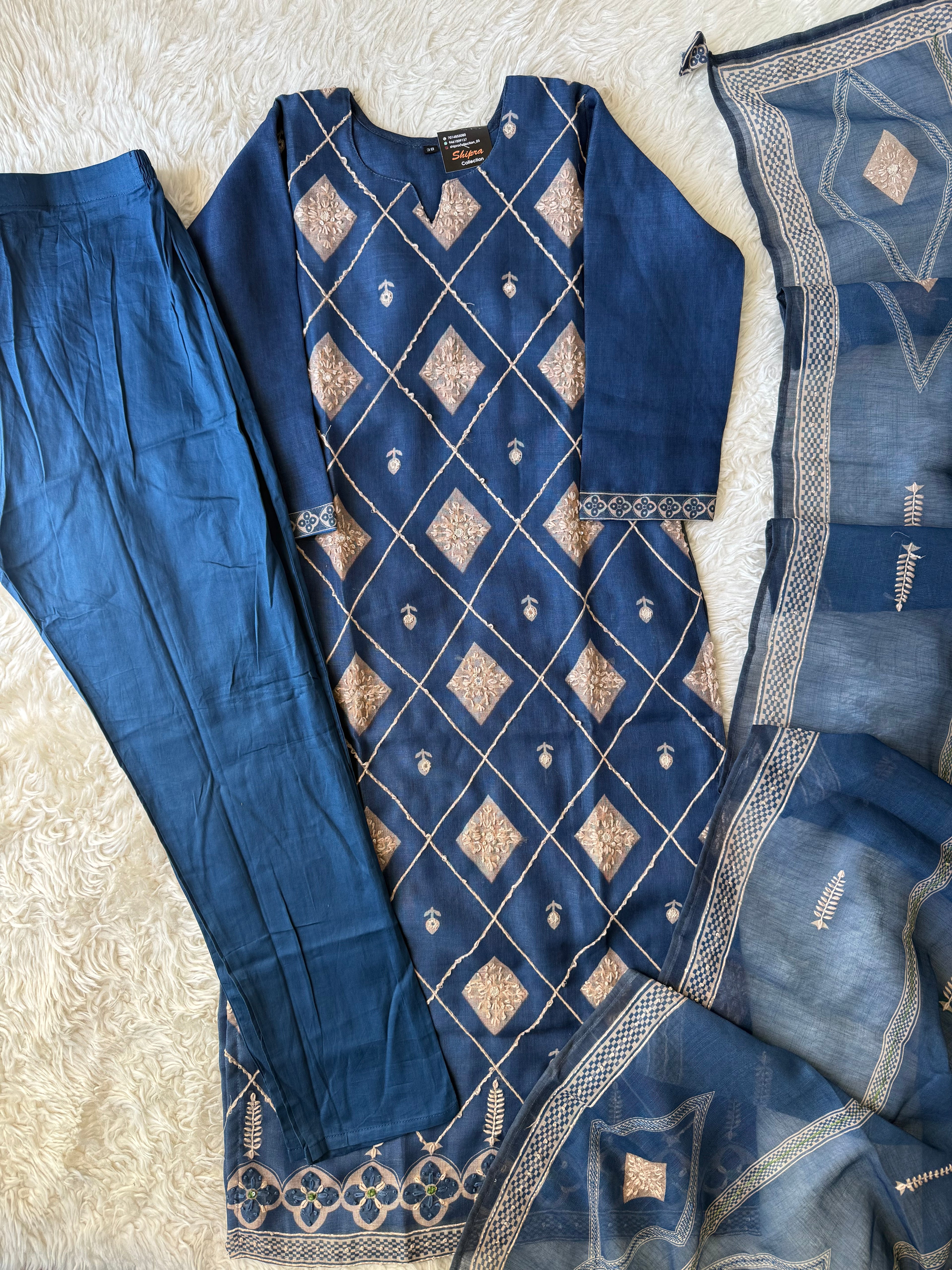 Linen Kurti Pant Dupatta Set