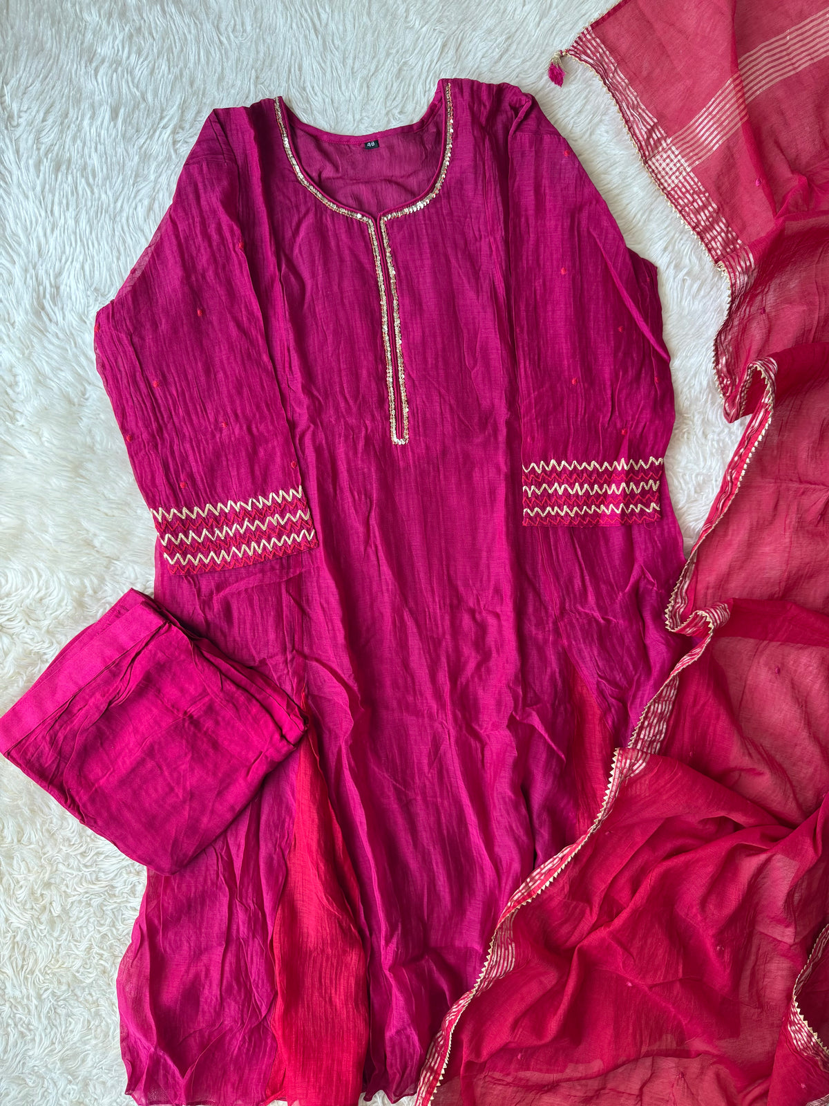 “Plus Size” Mul Chanderi Kurti Pant Dupatta Set