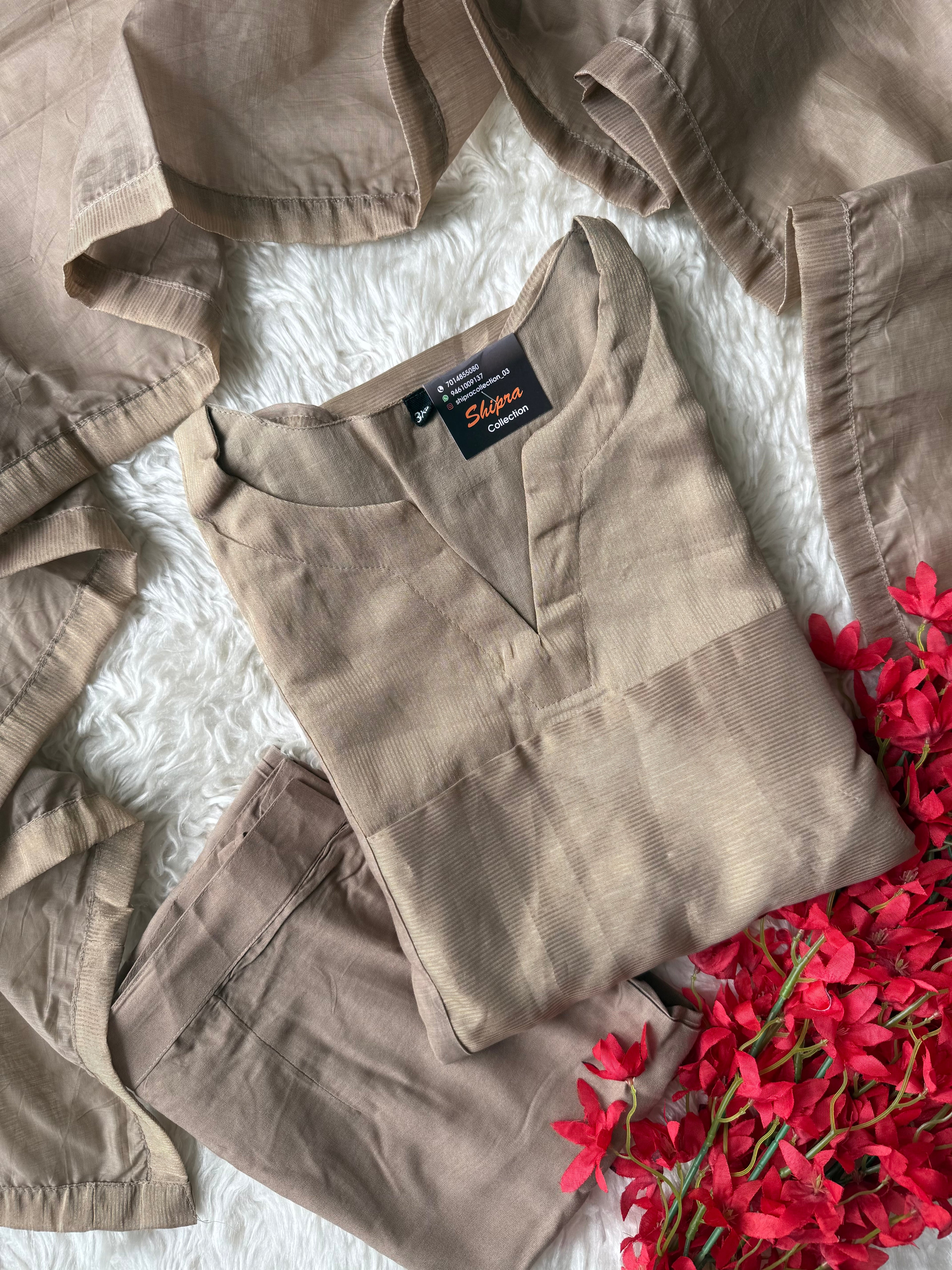 “Plus Size” Mul Chanderi Kurti Pant Dupatta Set