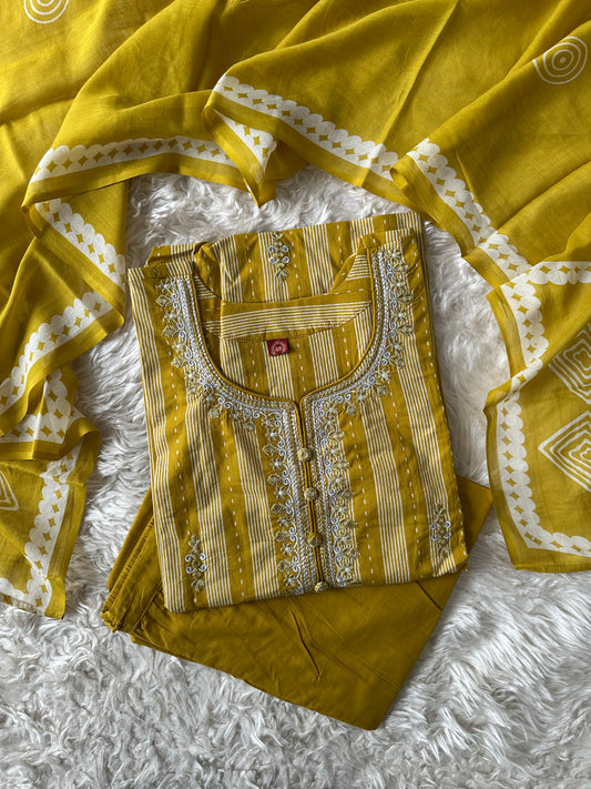 Pure Cotton Kurti Pant Dupatta Set