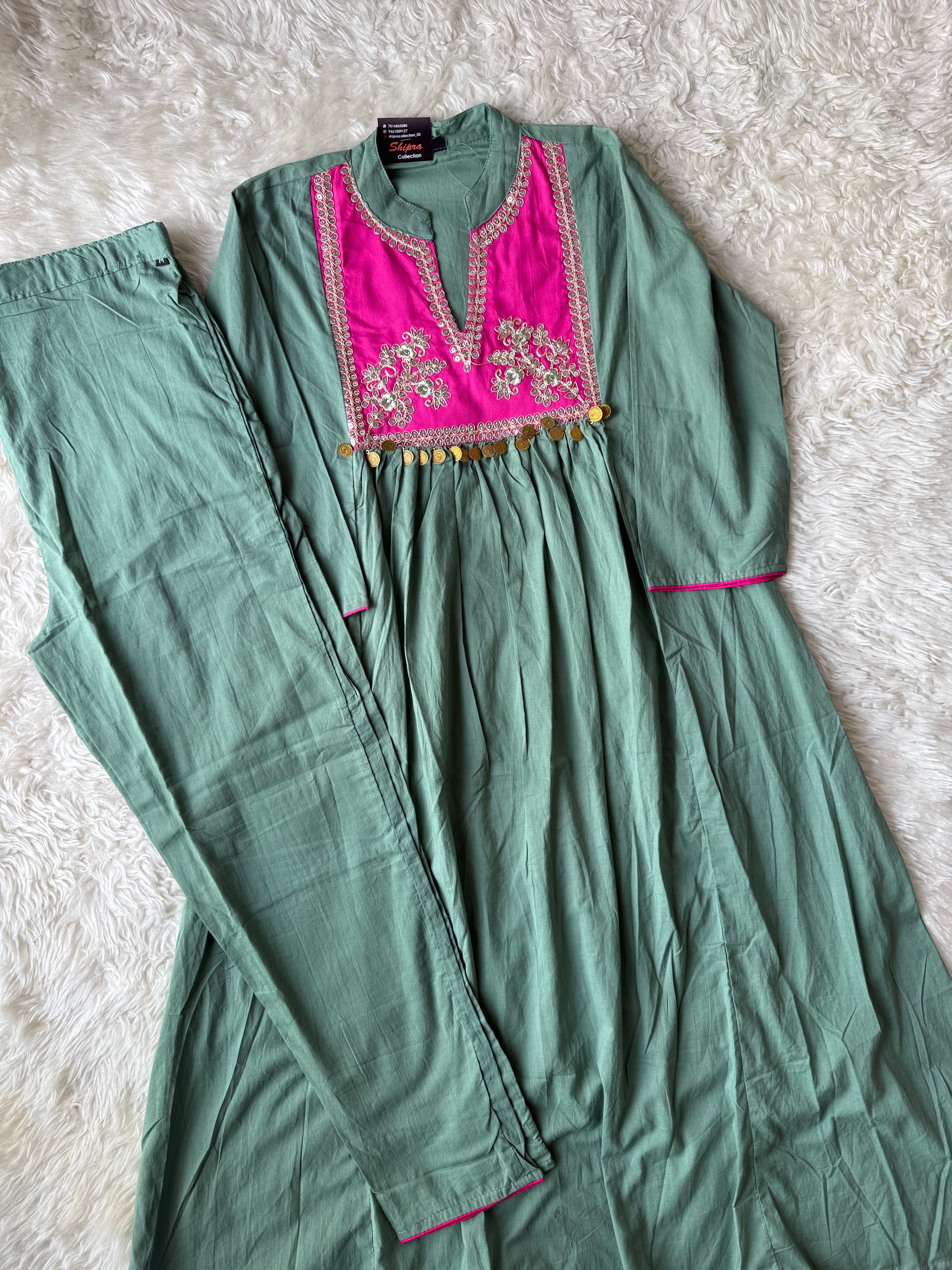 Cotton Thread Work Kurti Pant Set