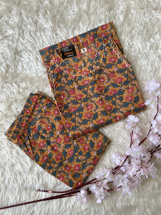 Pure Cotton Sleeveless Kurti Pant Set