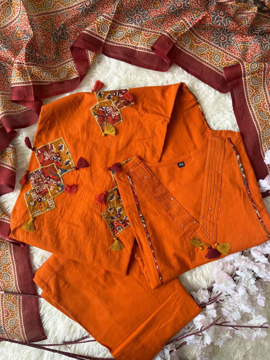 Pure Cotton Aline Kurti Plazo Dupatta Set
